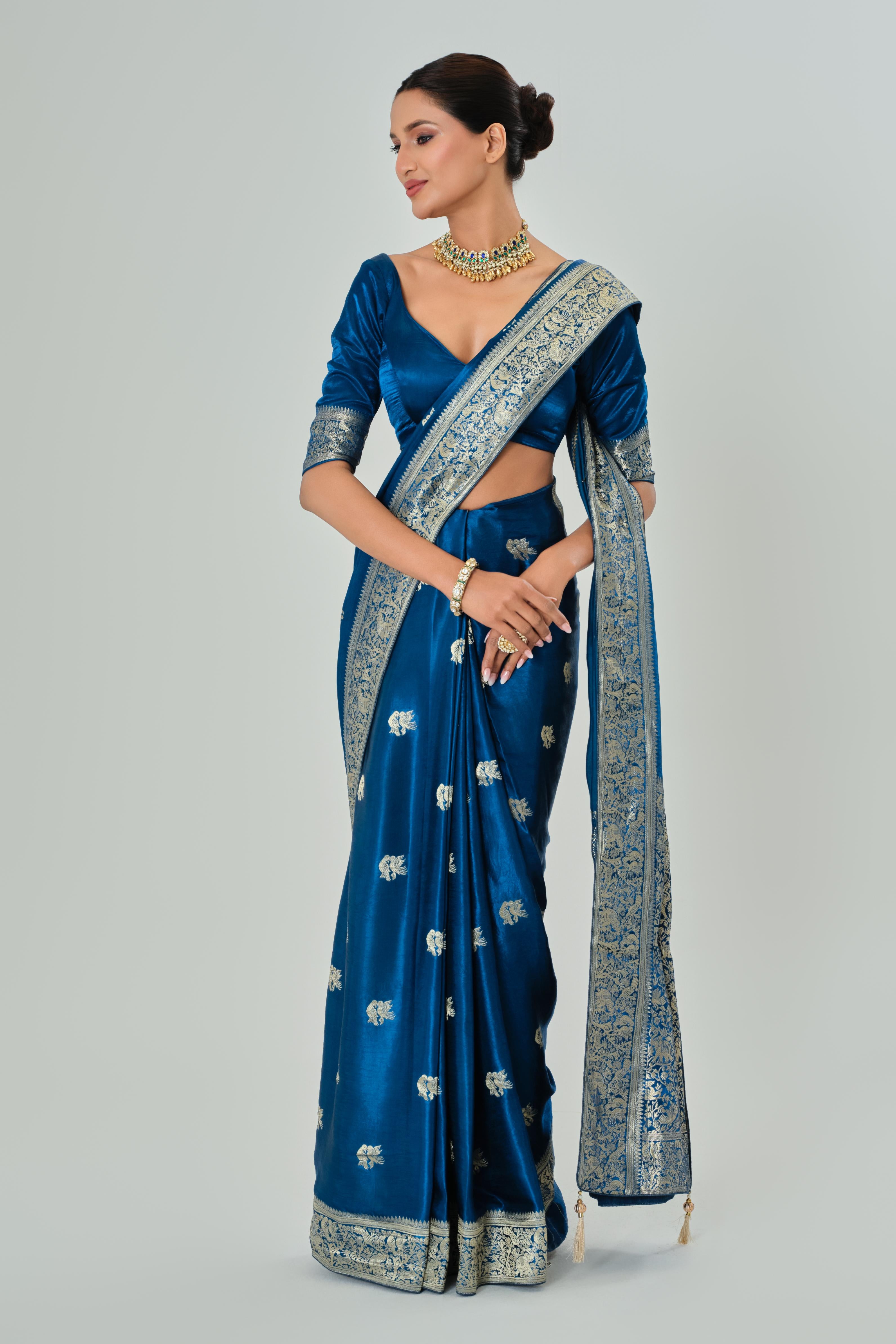 Blue Banarasi Satin Silk Saree