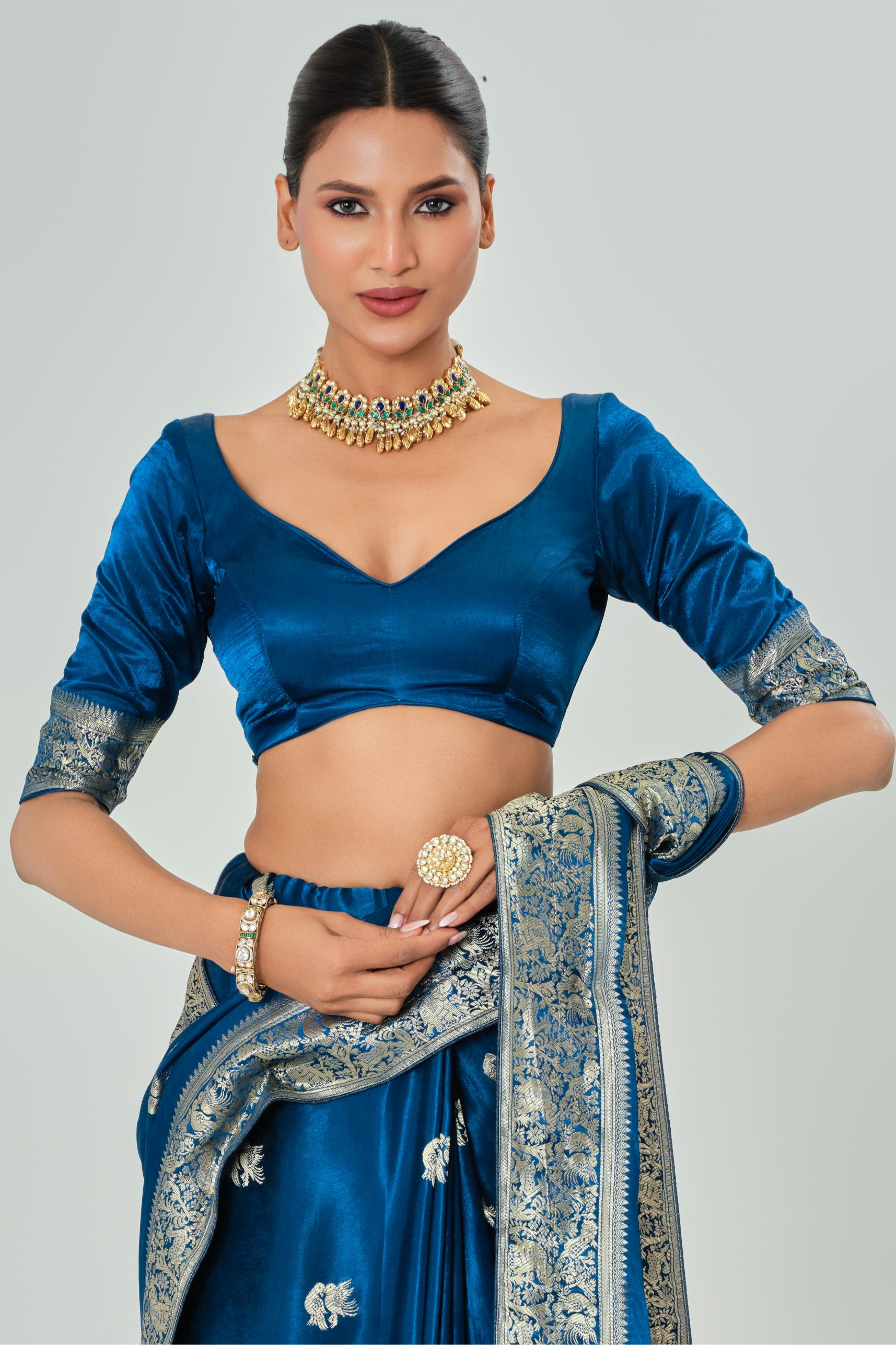 Blue Banarasi Satin Silk Saree