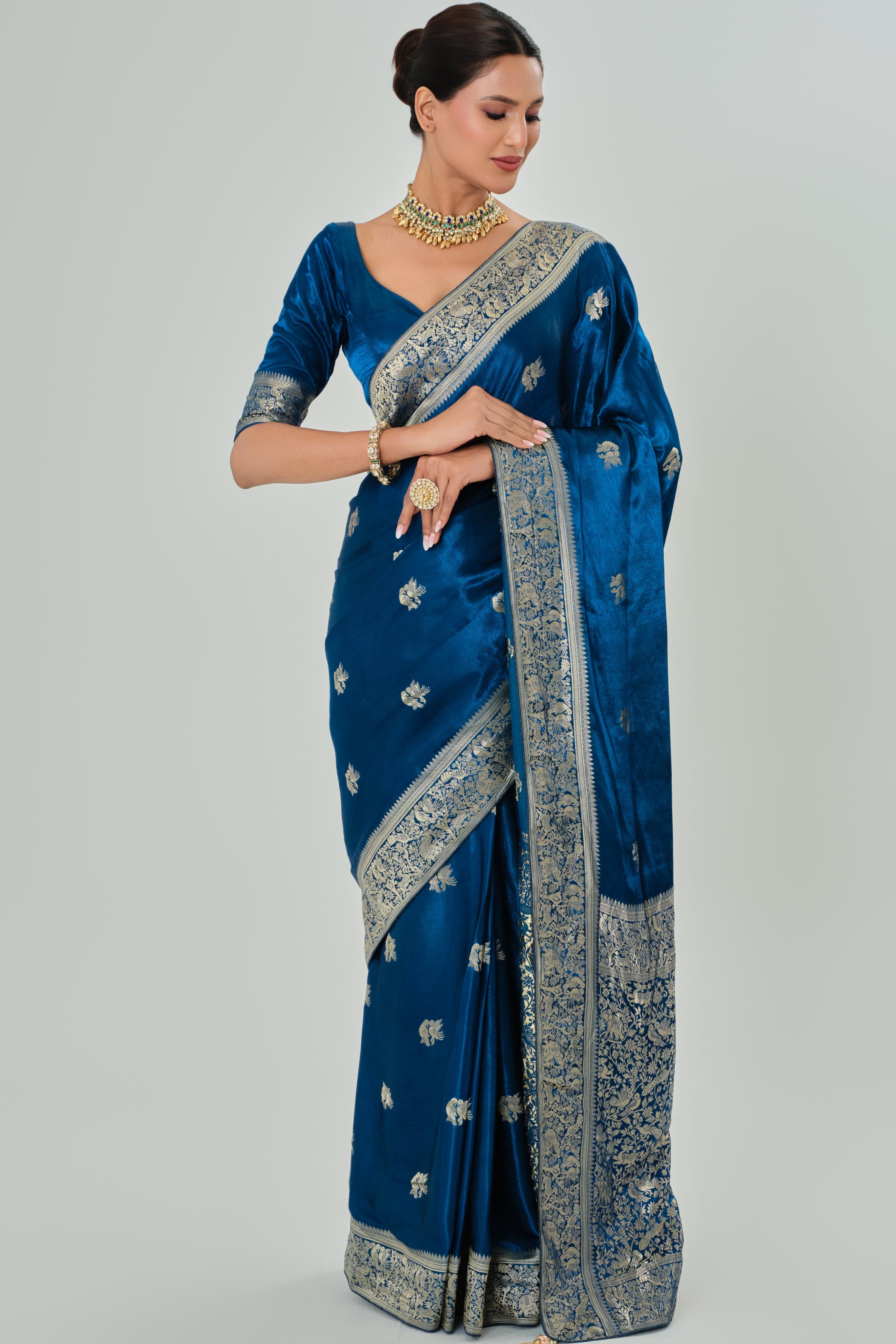 Blue Banarasi Satin Silk Saree