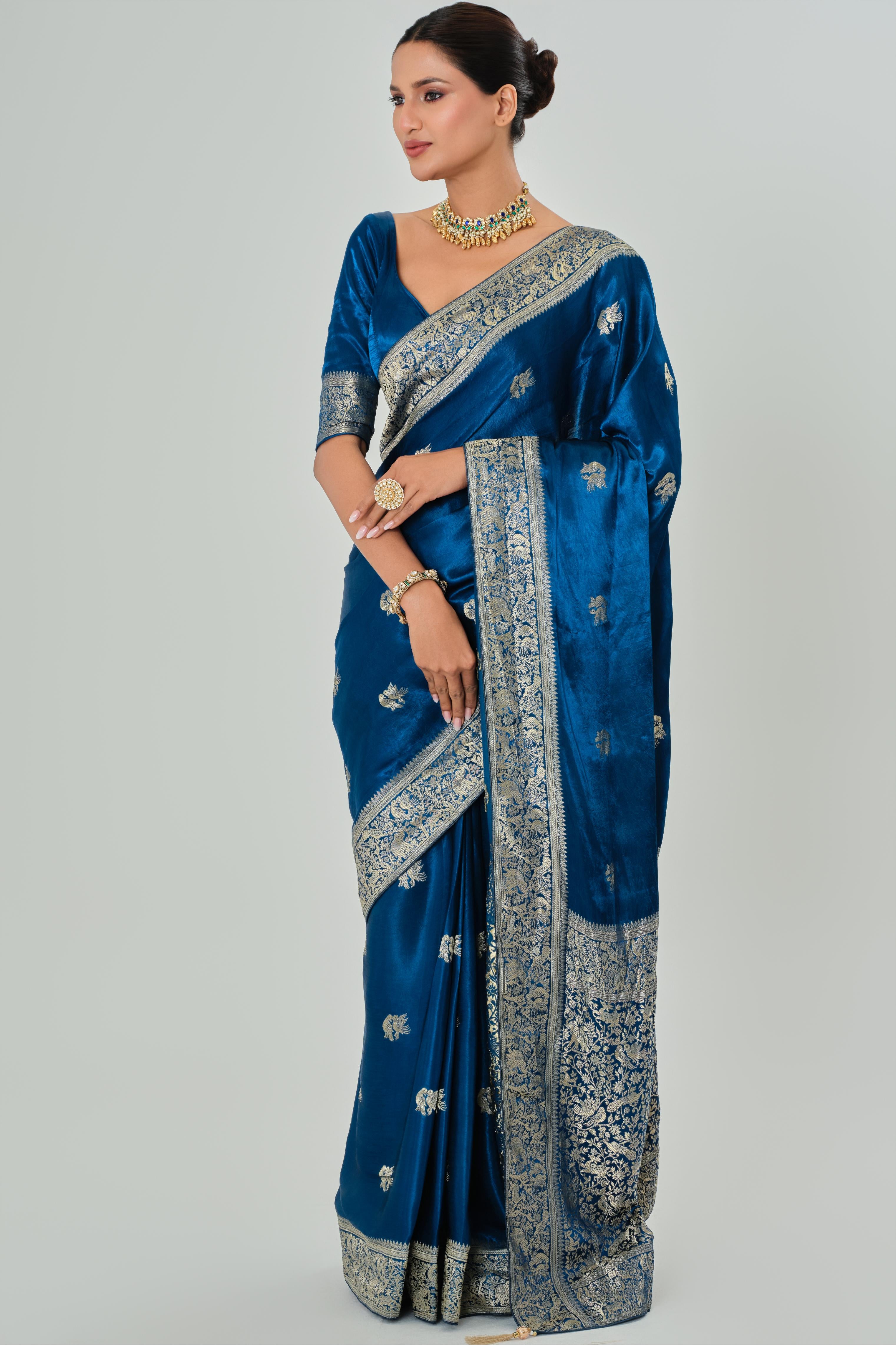 Blue Banarasi Satin Silk Saree