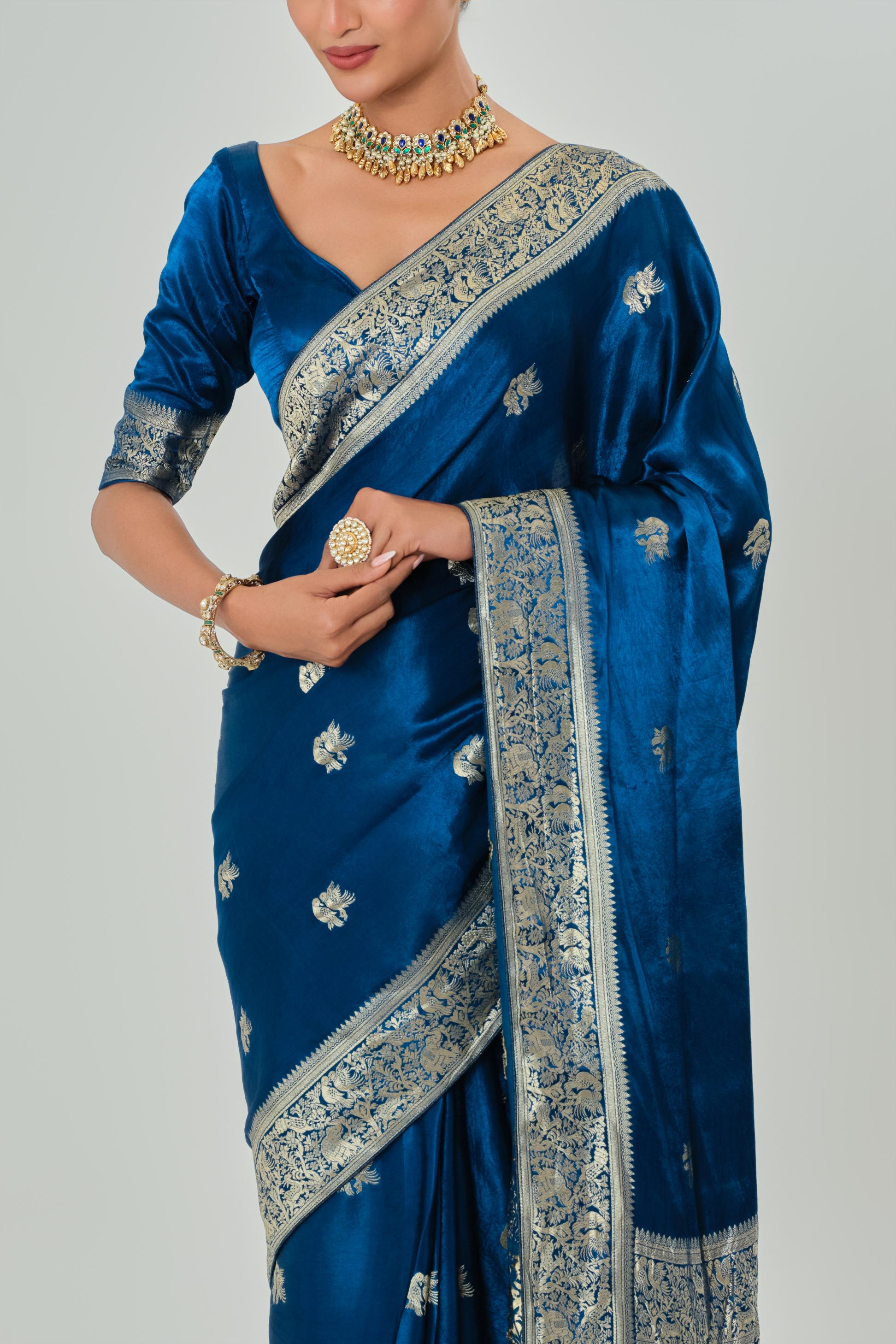Blue Banarasi Satin Silk Saree