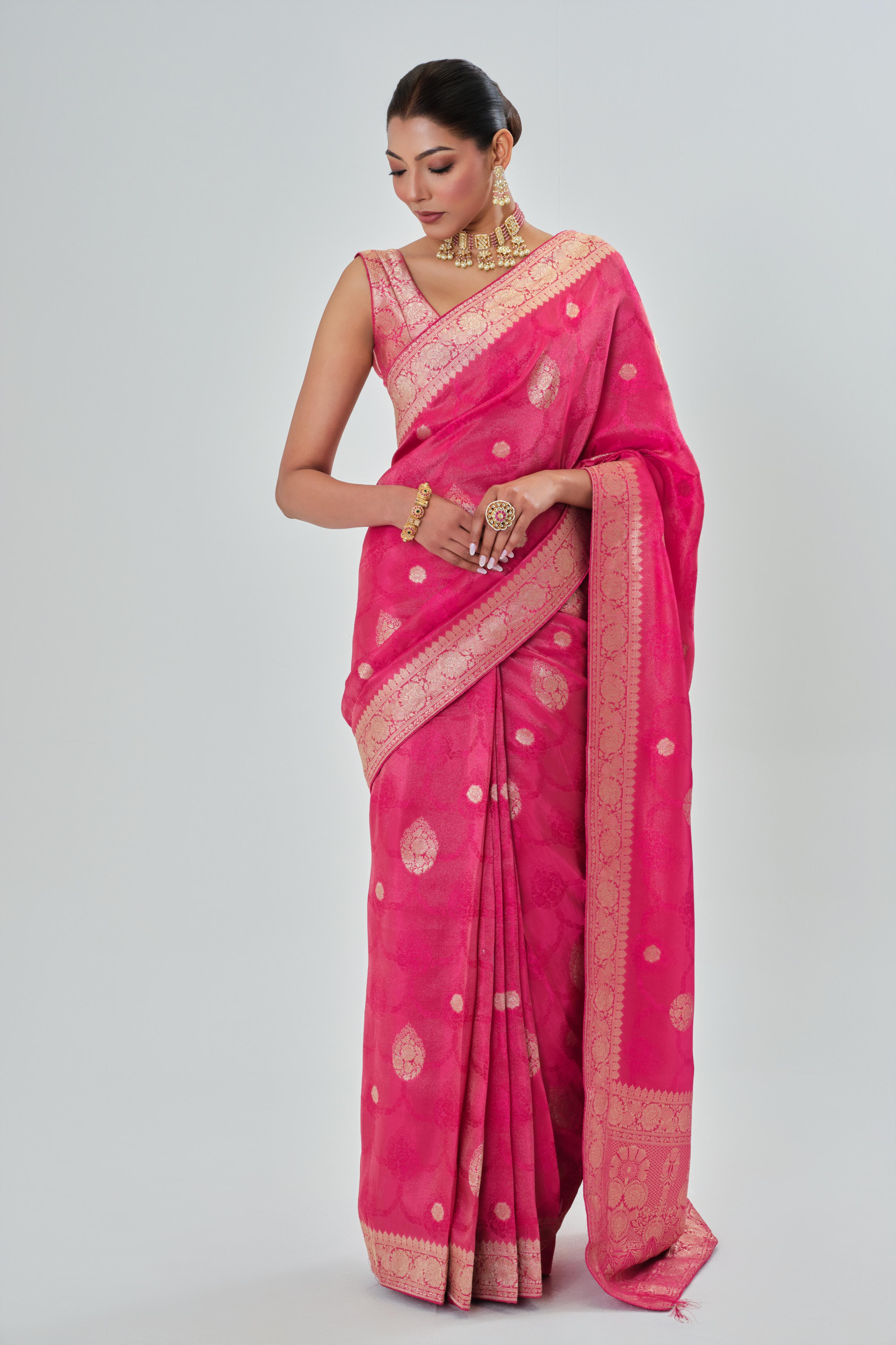 Rouge Pink Embroidered Dola Silk Saree