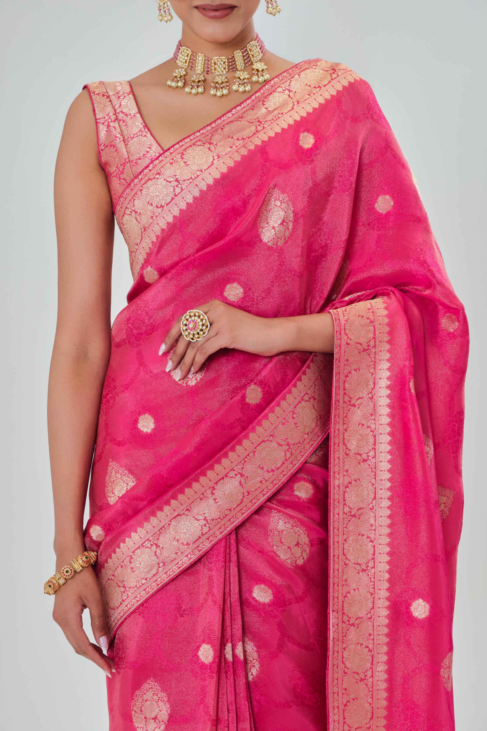 Rouge Pink Embroidered Dola Silk Saree
