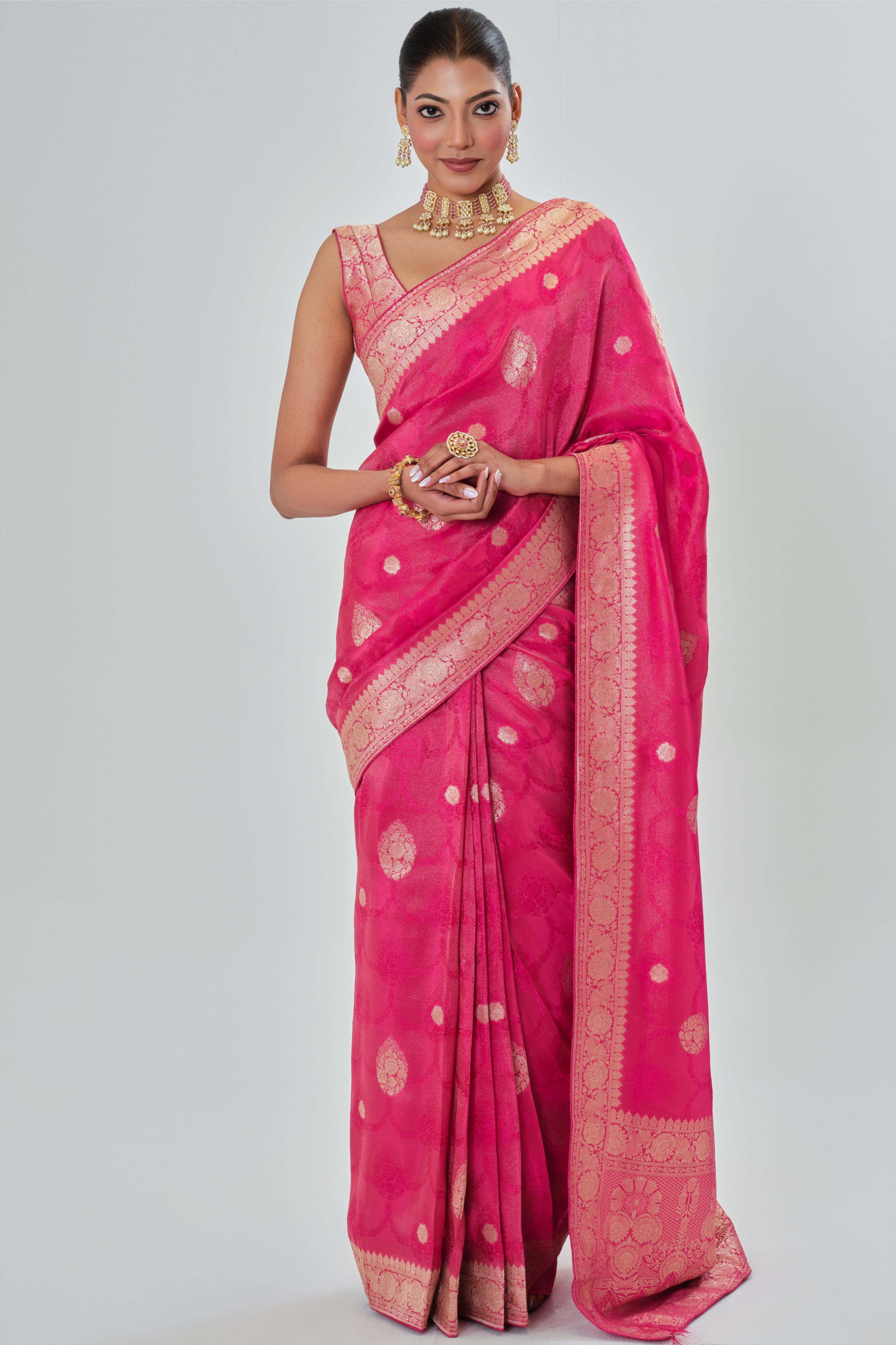 Rouge Pink Embroidered Dola Silk Saree