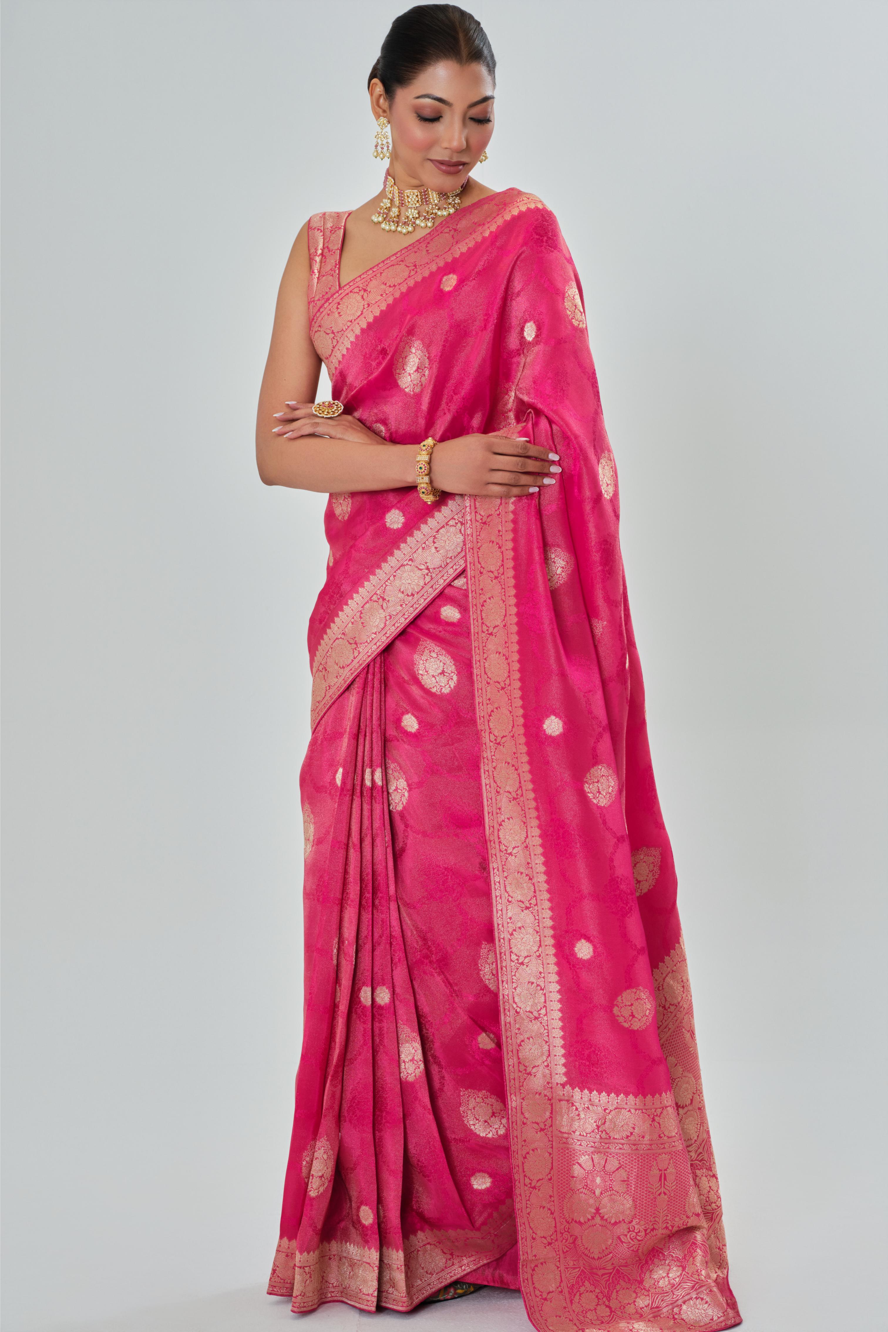 Rouge Pink Embroidered Dola Silk Saree