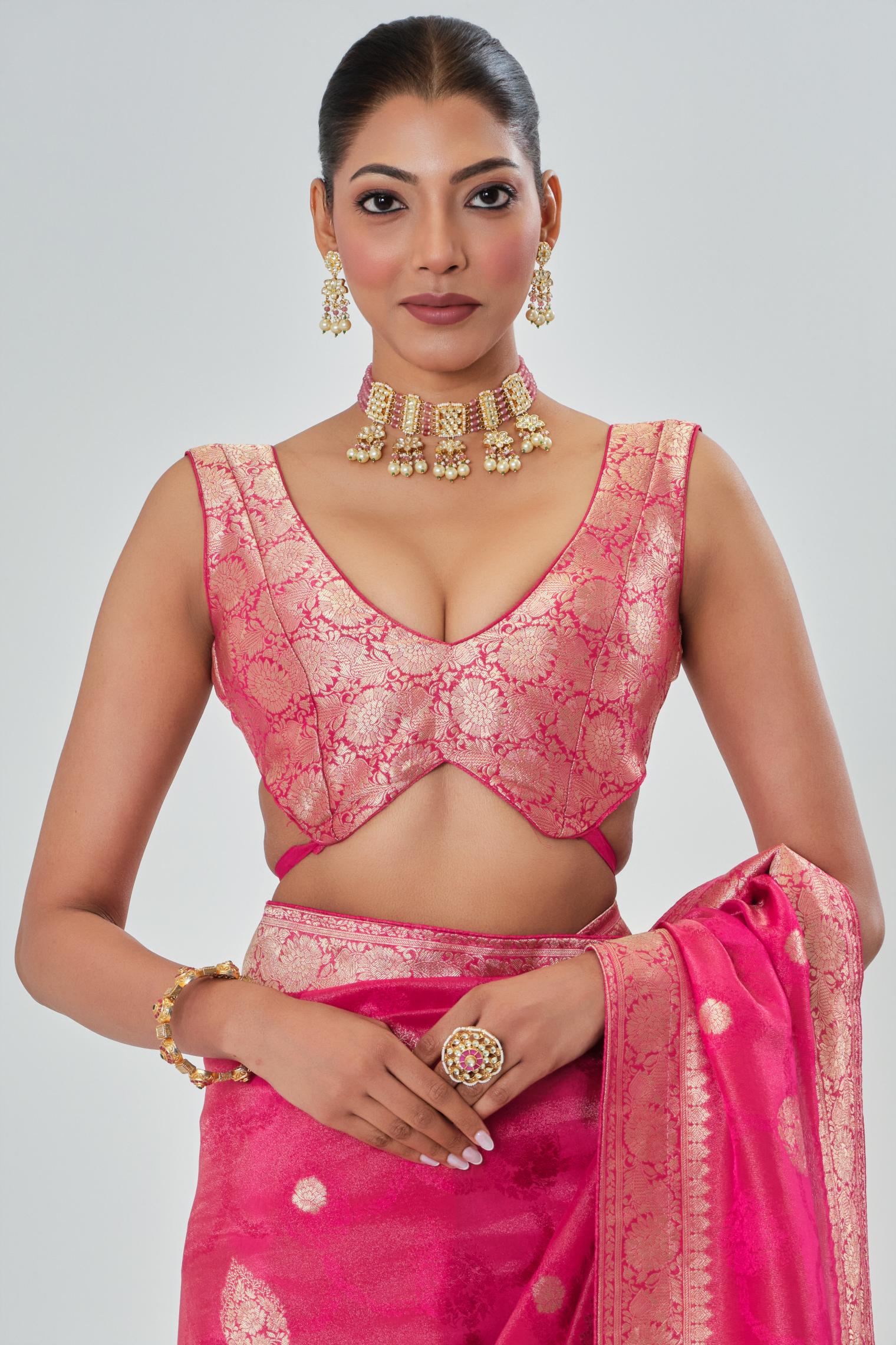 Rouge Pink Embroidered Dola Silk Saree