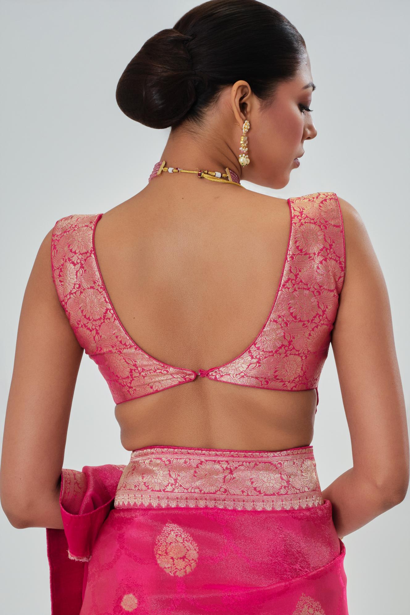 Rouge Pink Embroidered Dola Silk Saree
