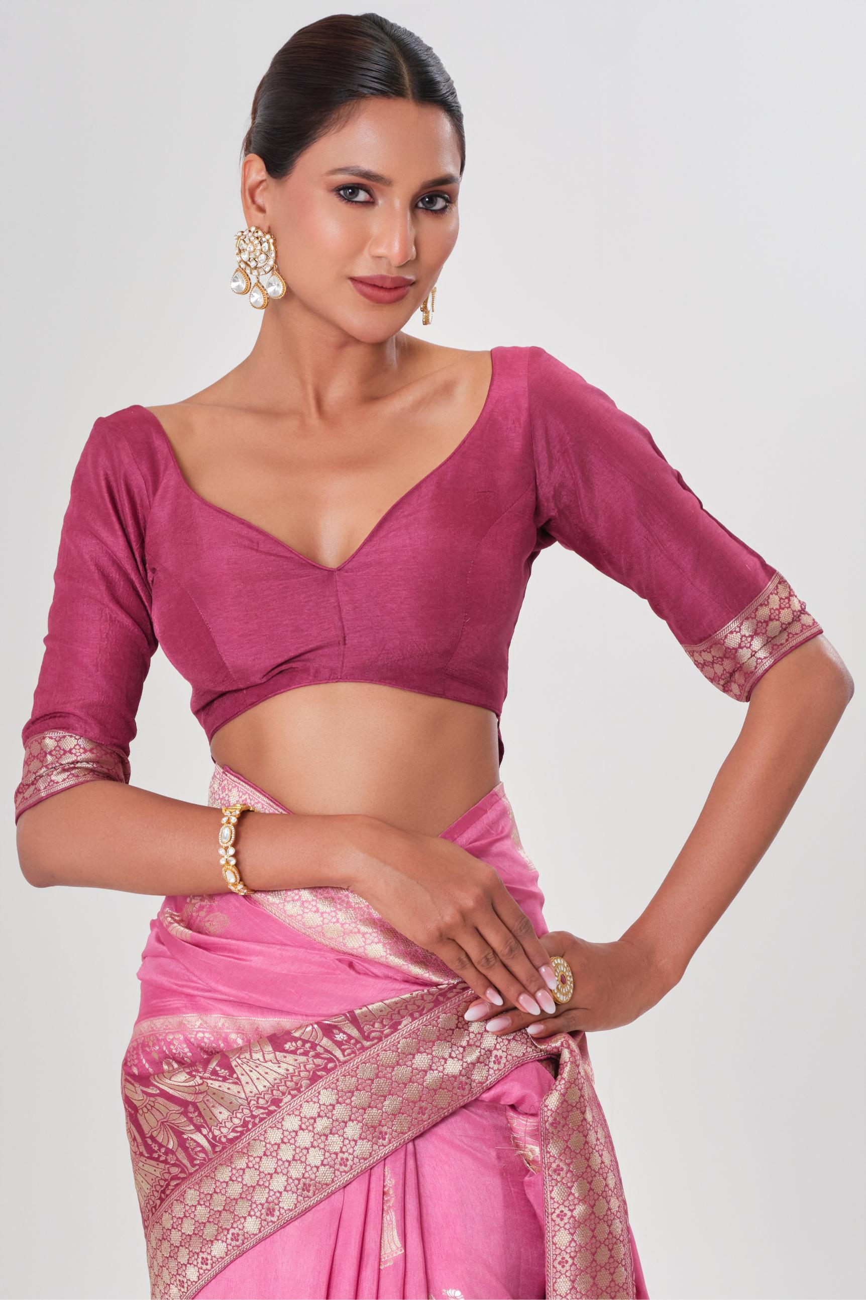 Pink Handwork Dola Silk Saree