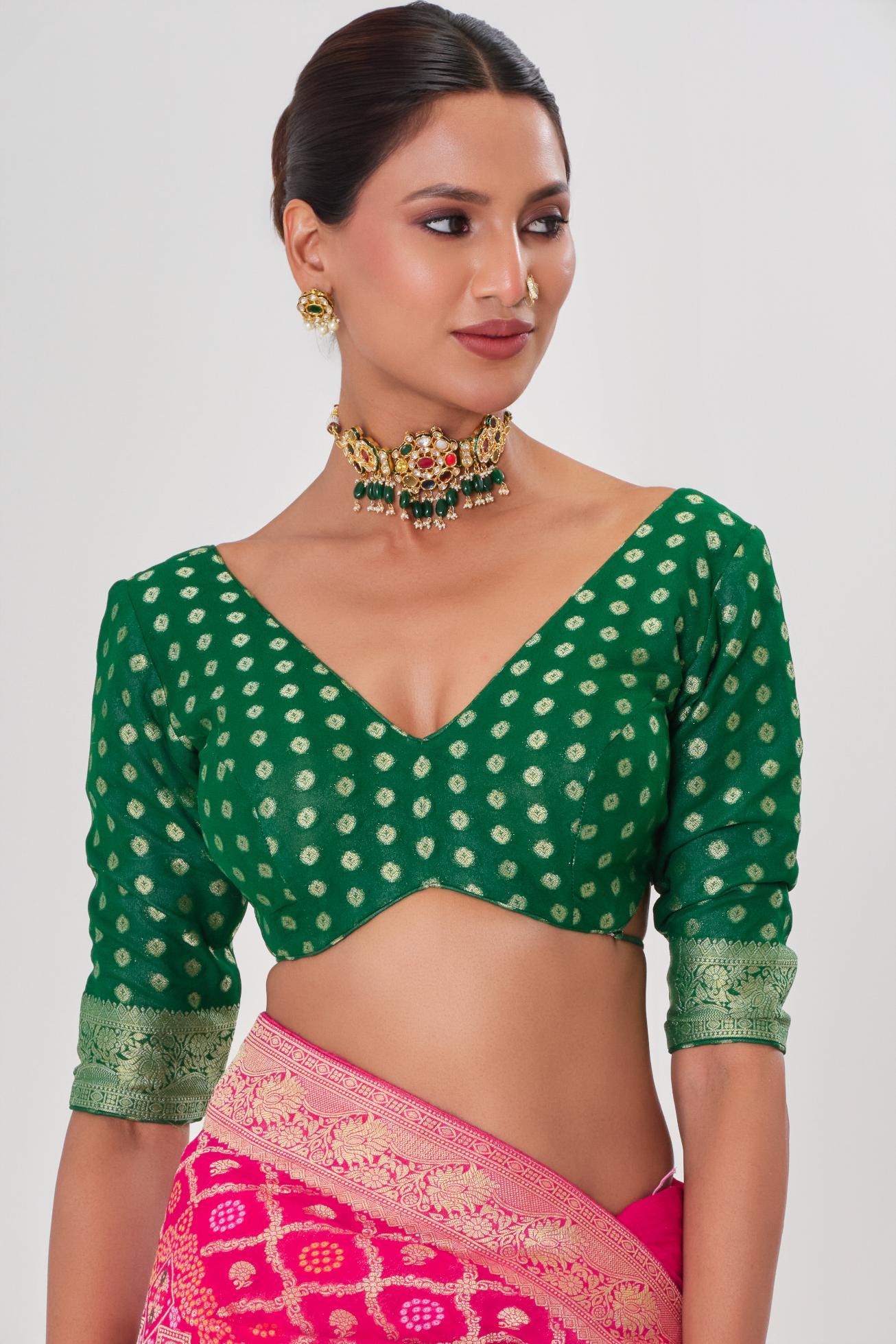 Pink Golden Georgette Silk Saree