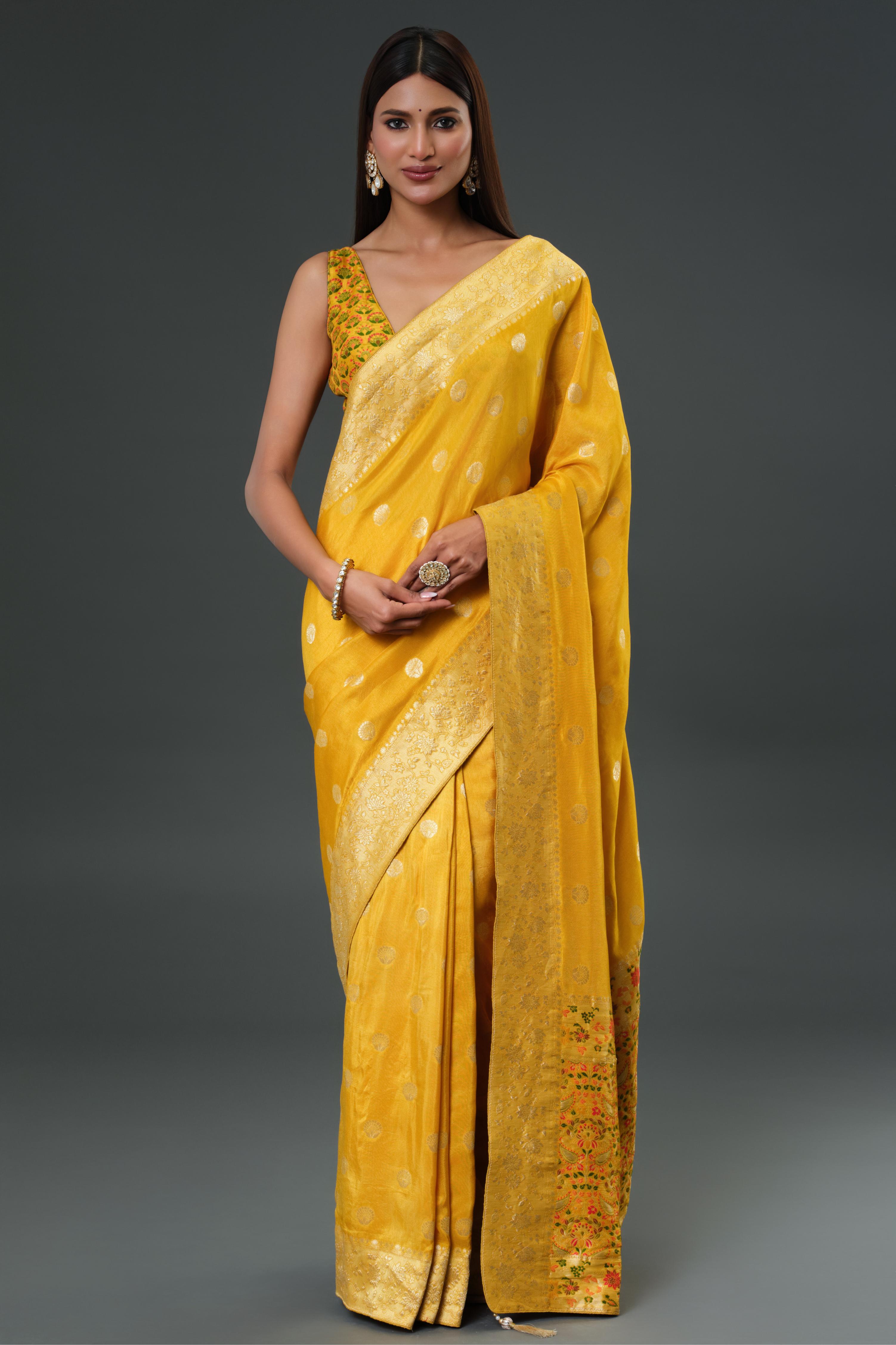 Yellow Woven Work Dola Silk Saree