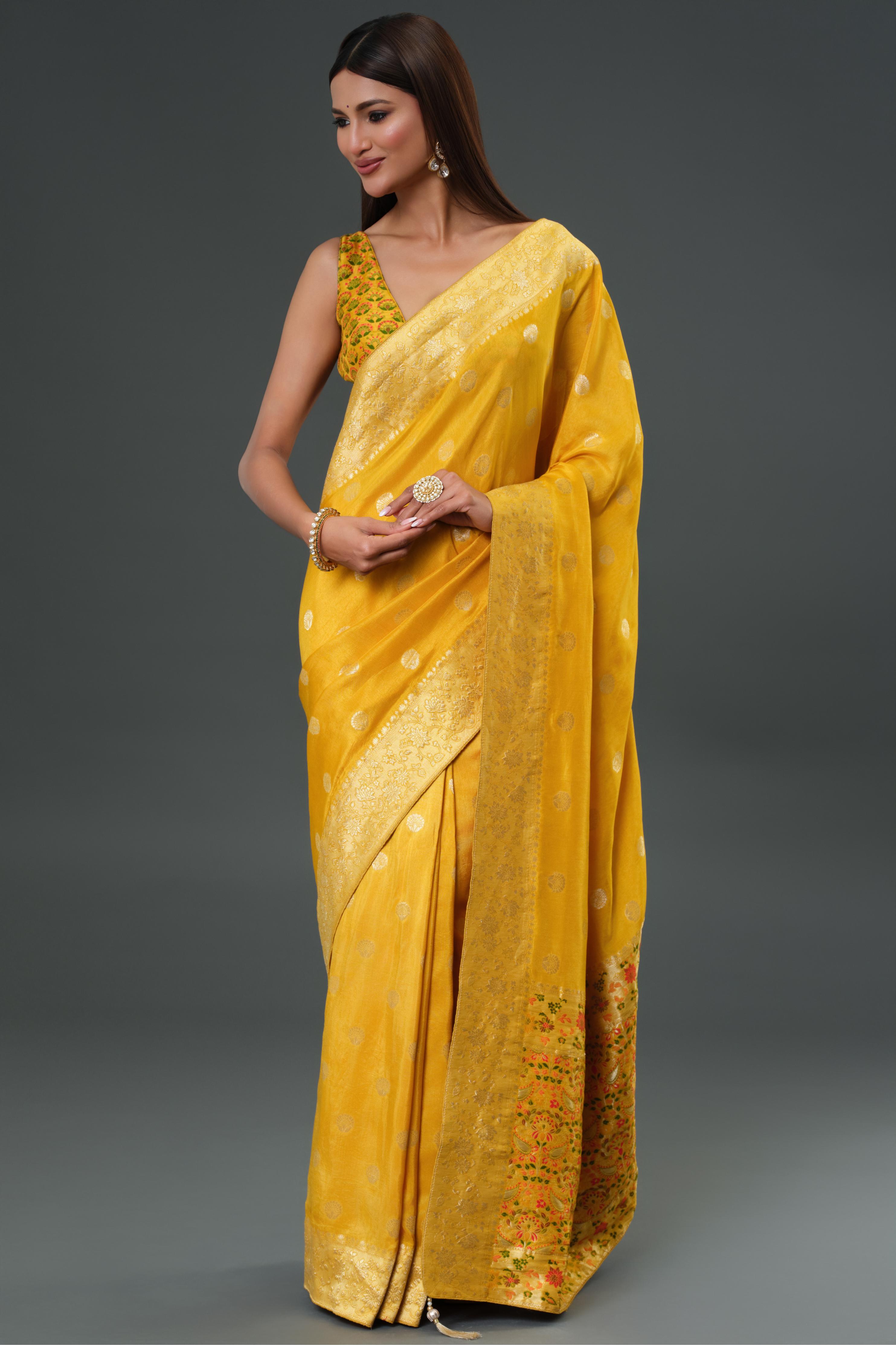 Yellow Woven Work Dola Silk Saree