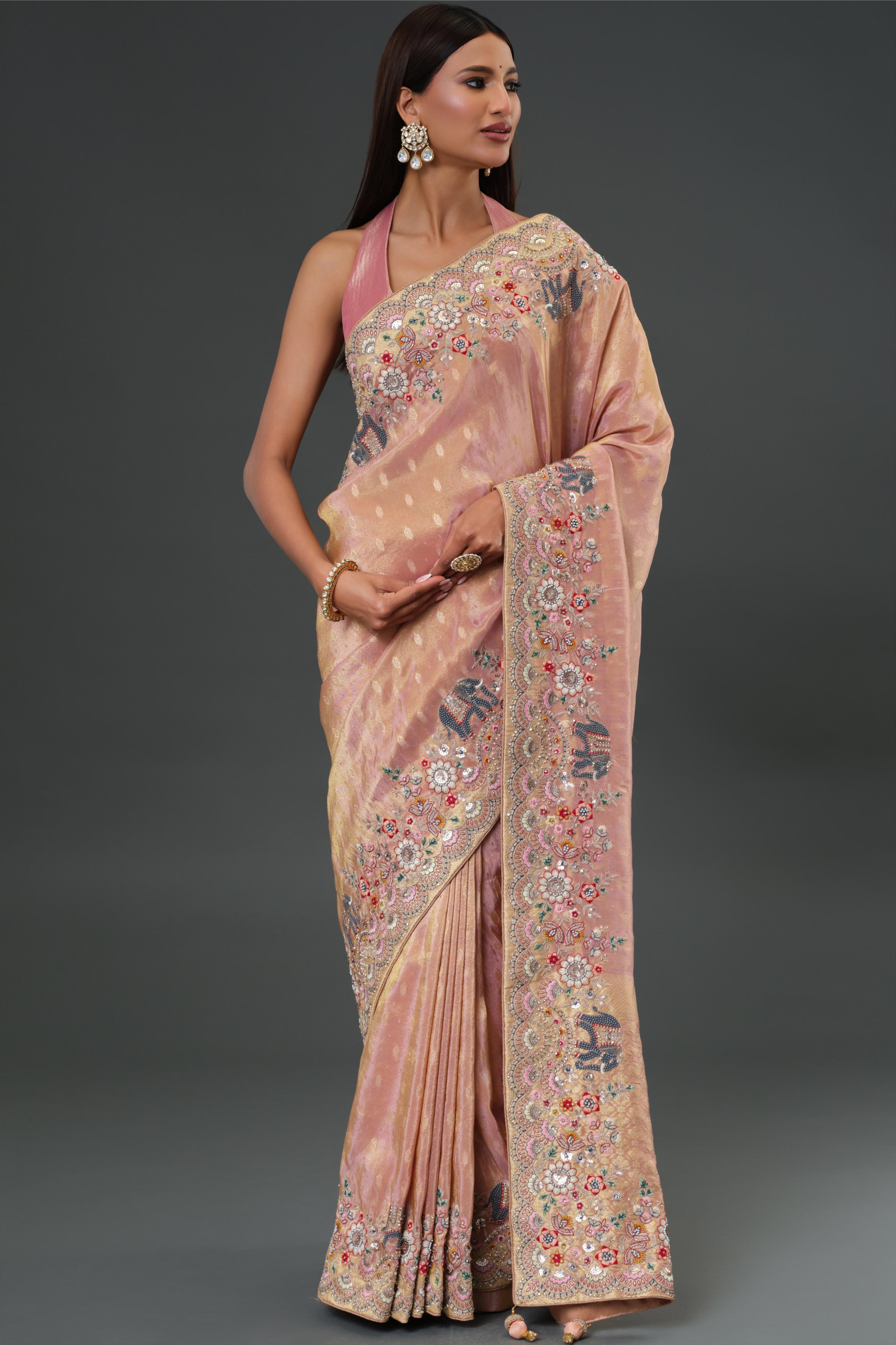 Dusky Peach Banarasi Tissue Silk Saree