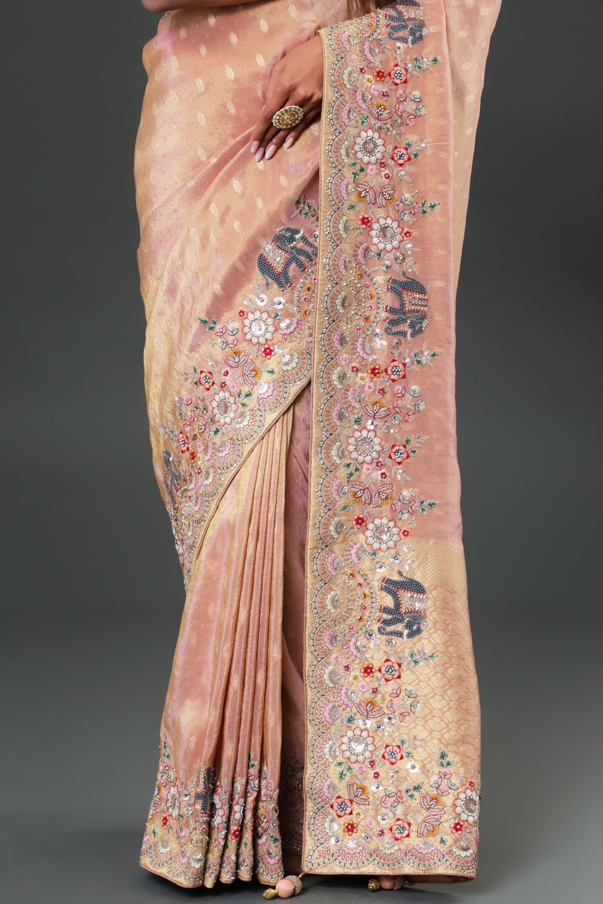 Dusky Peach Banarasi Tissue Silk Saree