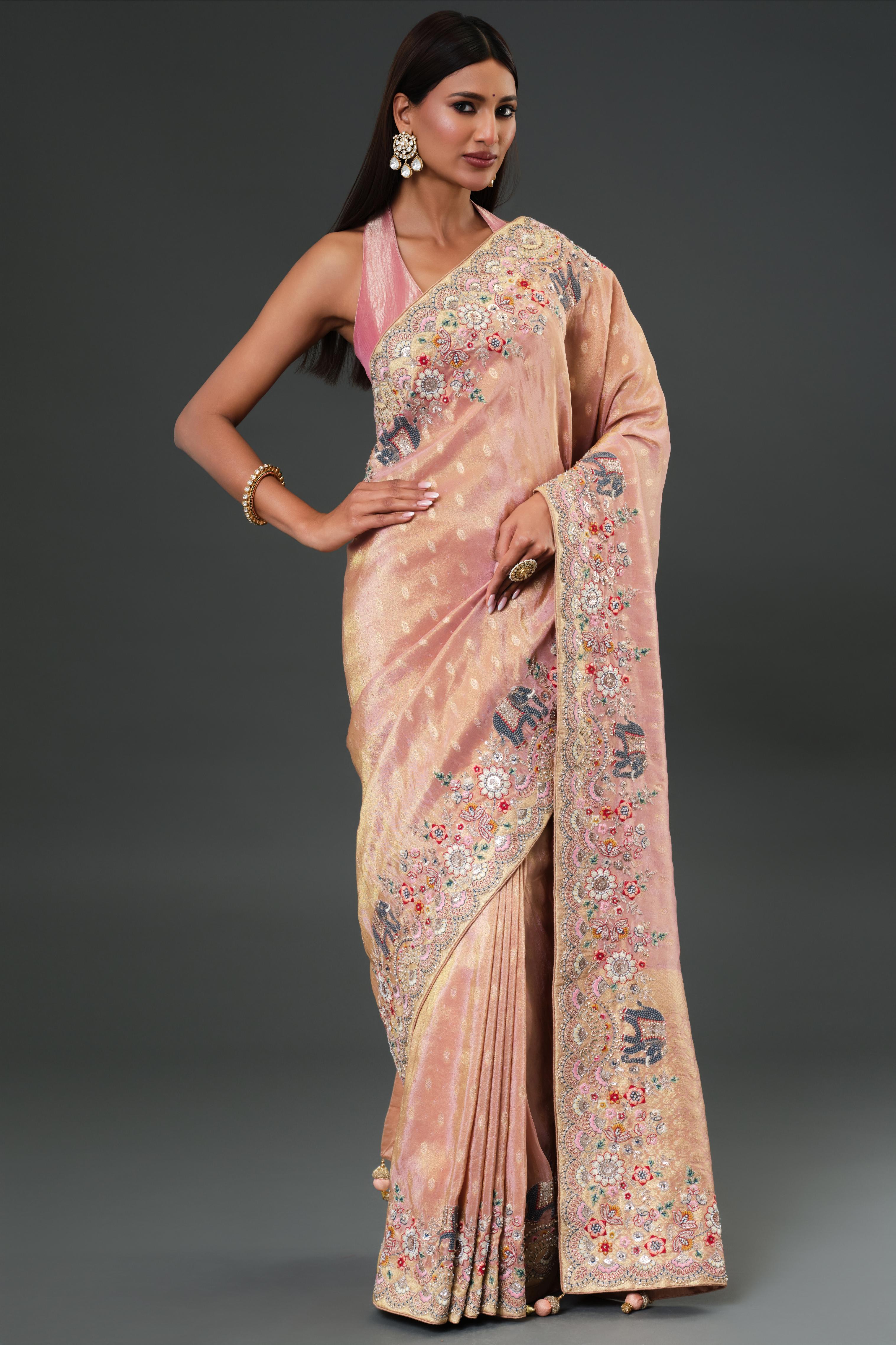 Dusky Peach Banarasi Tissue Silk Saree