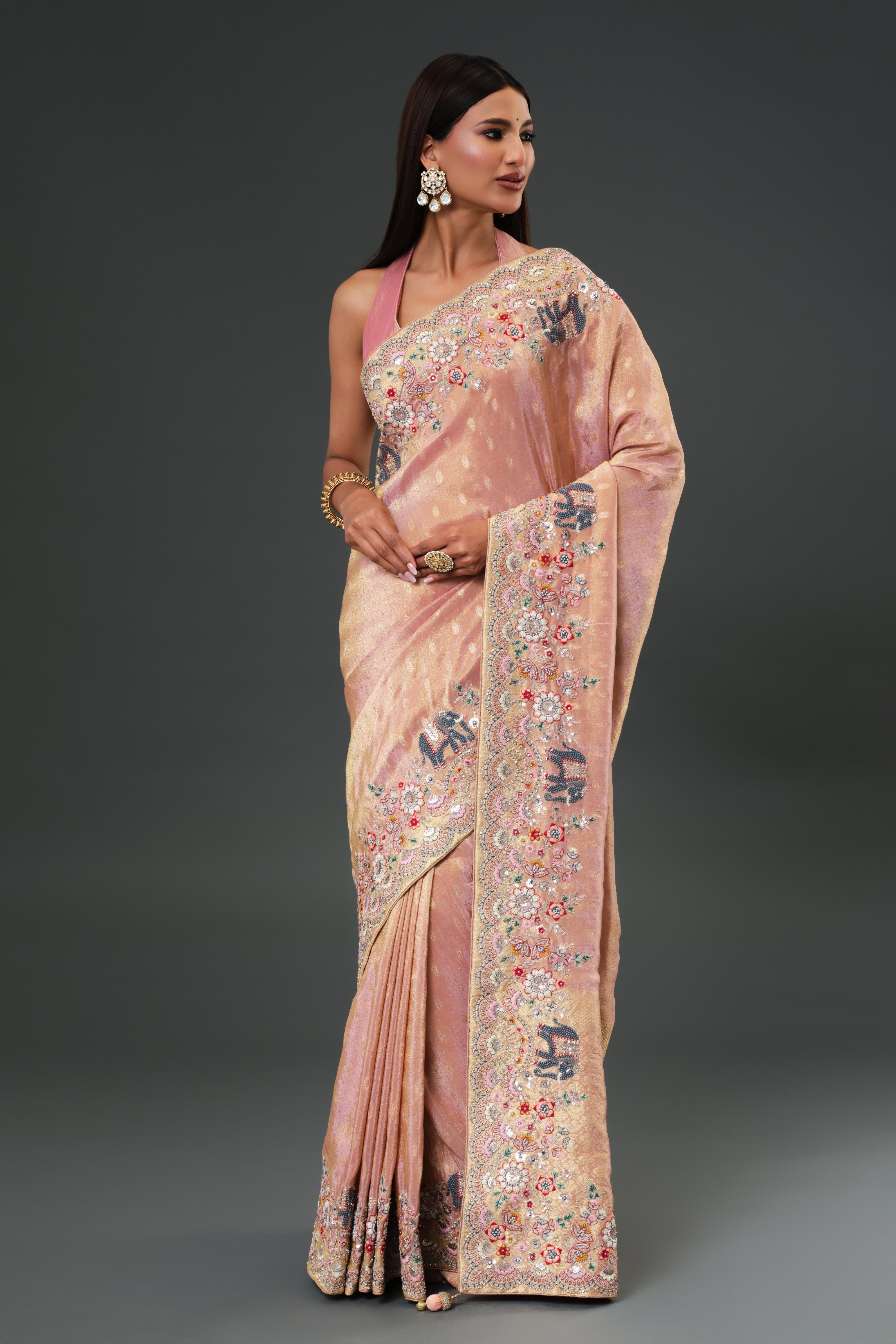 Dusky Peach Banarasi Tissue Silk Saree