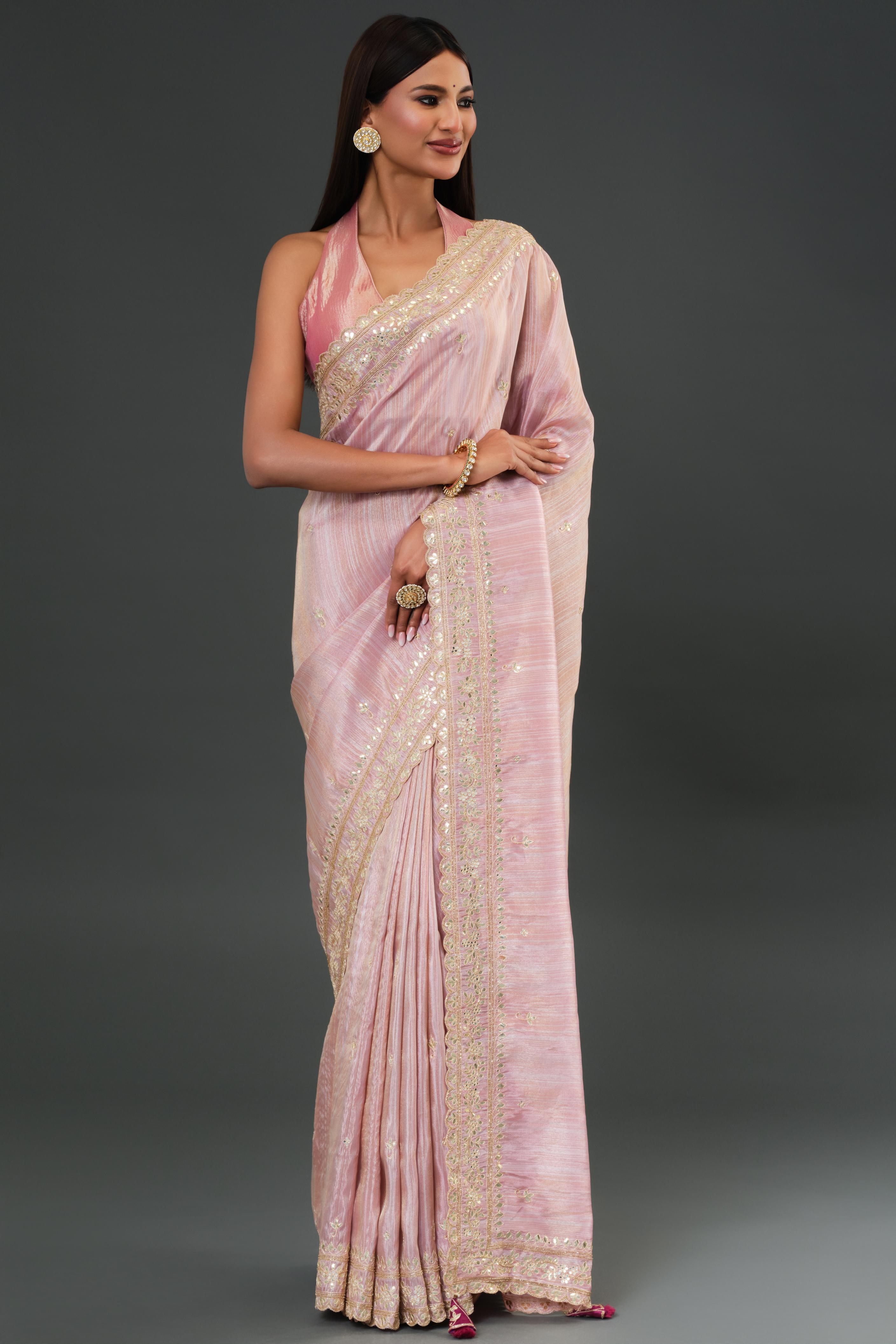 Light Pink Tissue Georgette Silk Saree