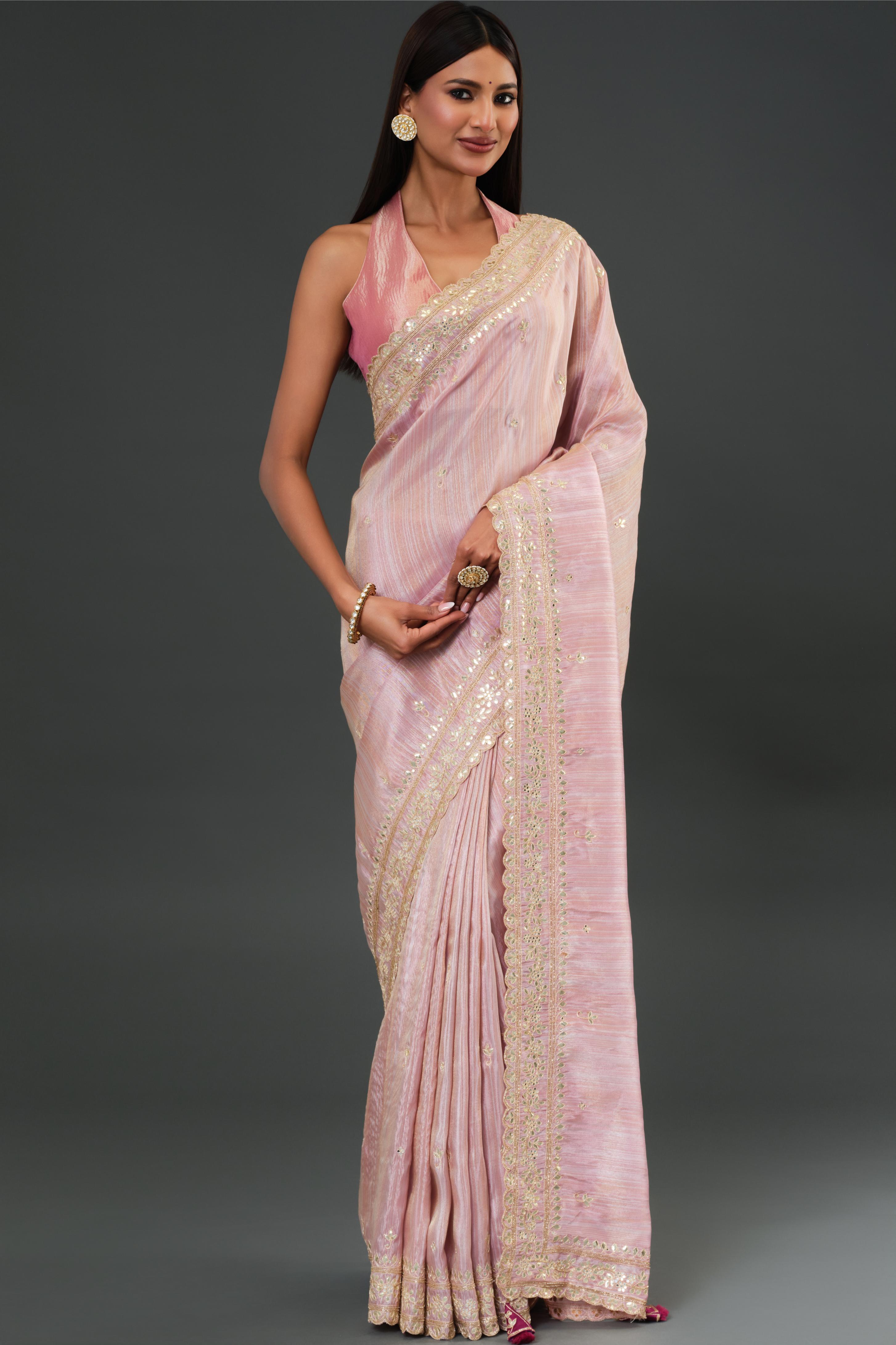 Light Pink Tissue Georgette Silk Saree