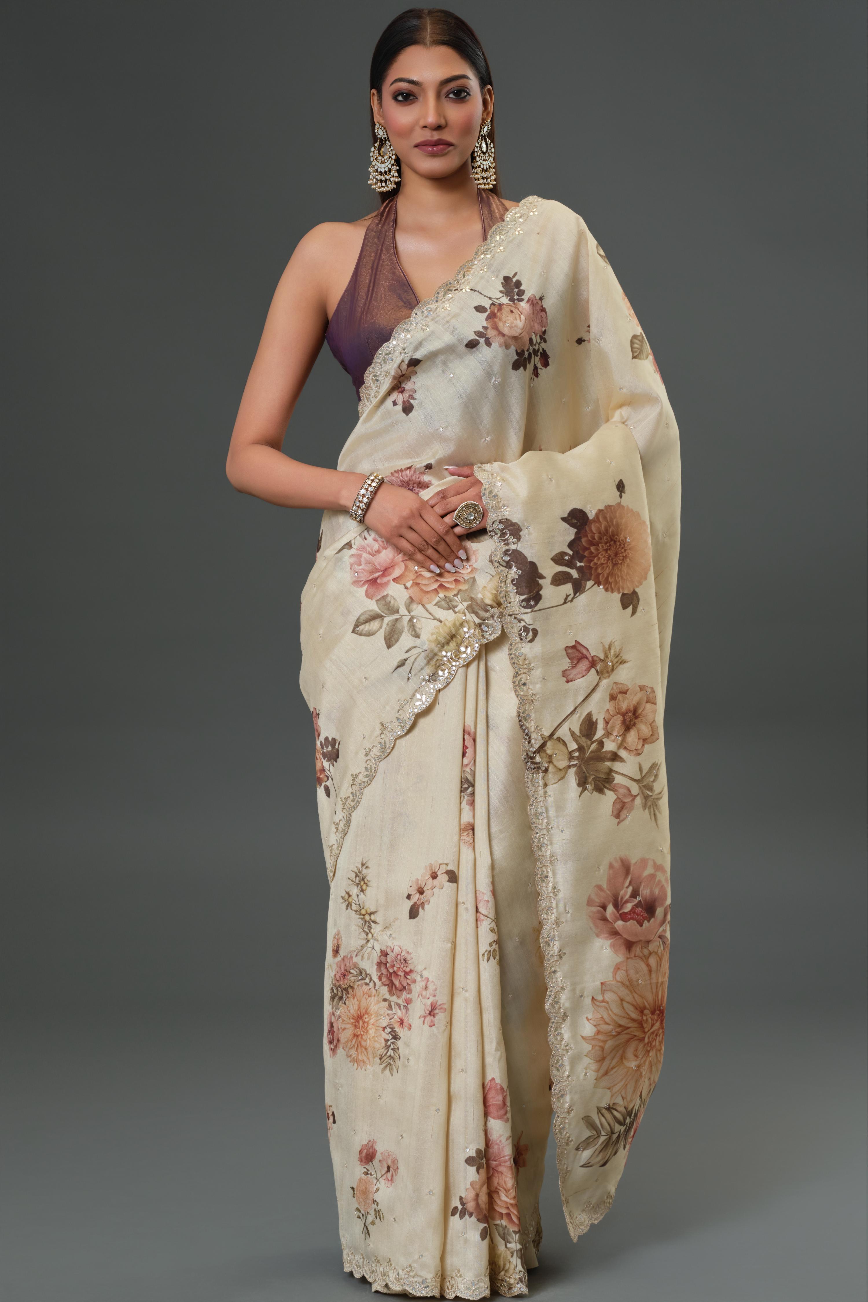 Classy Ivory Tussar Silk Saree