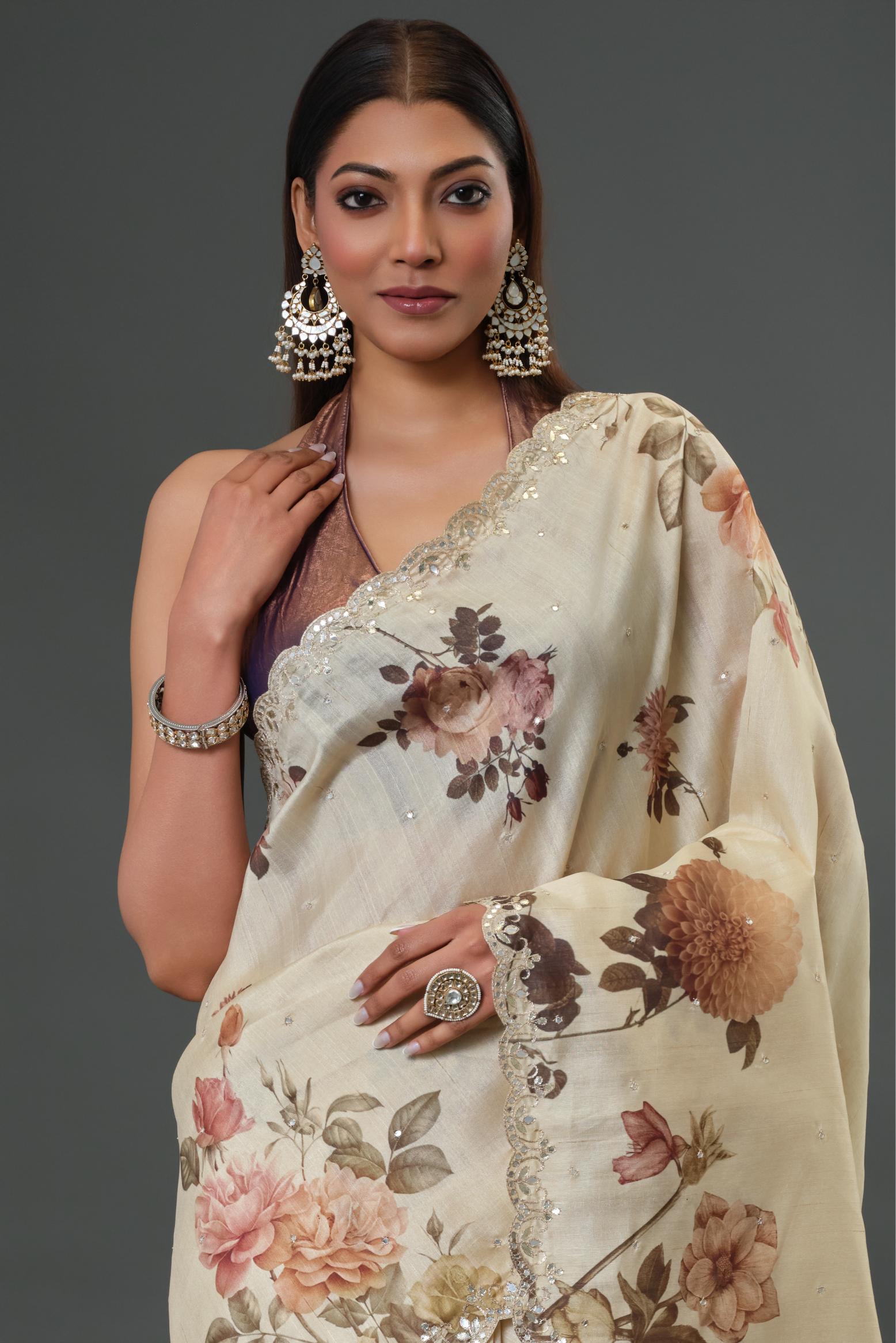 Classy Ivory Tussar Silk Saree