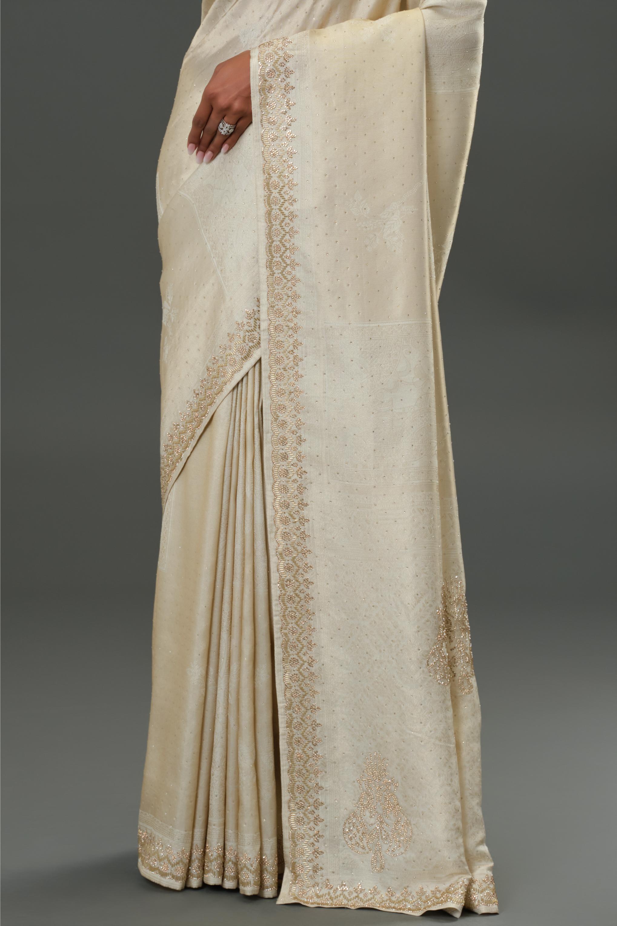 Soft Ivory Embellished Banarasi Silk Saree