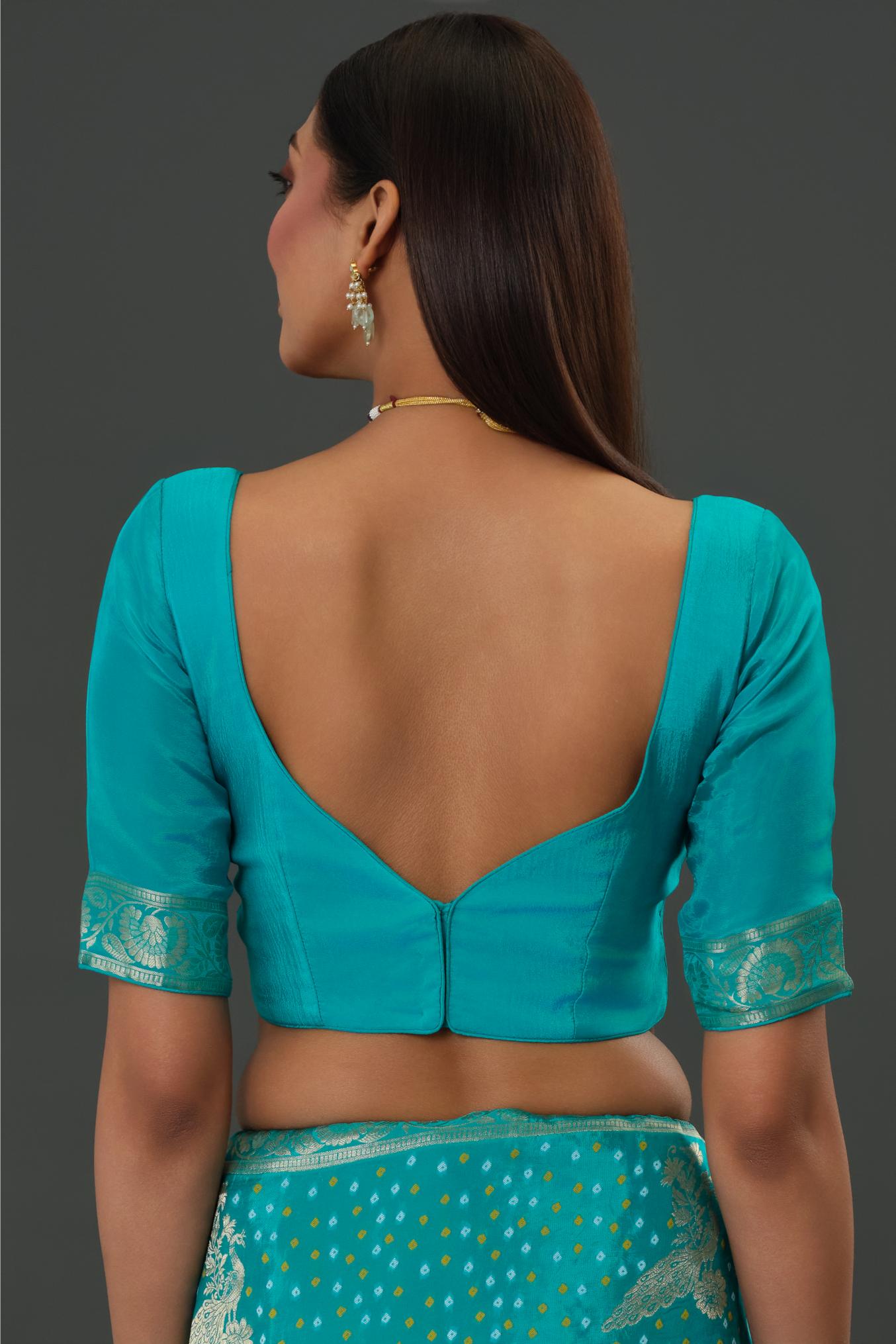 Teal Bandhani Printed Dola Silk Saree