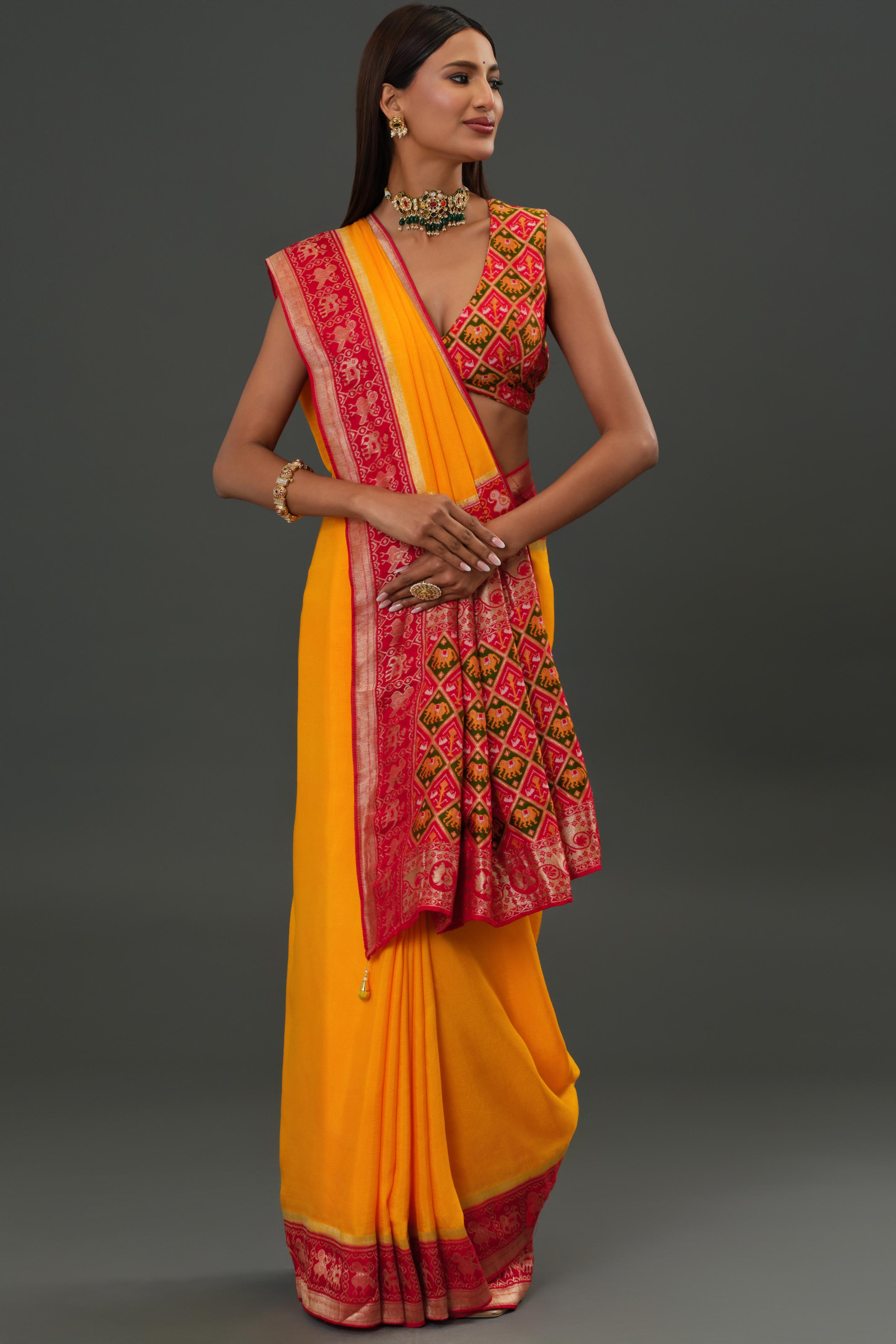 Yellow Woven Dola Silk Saree