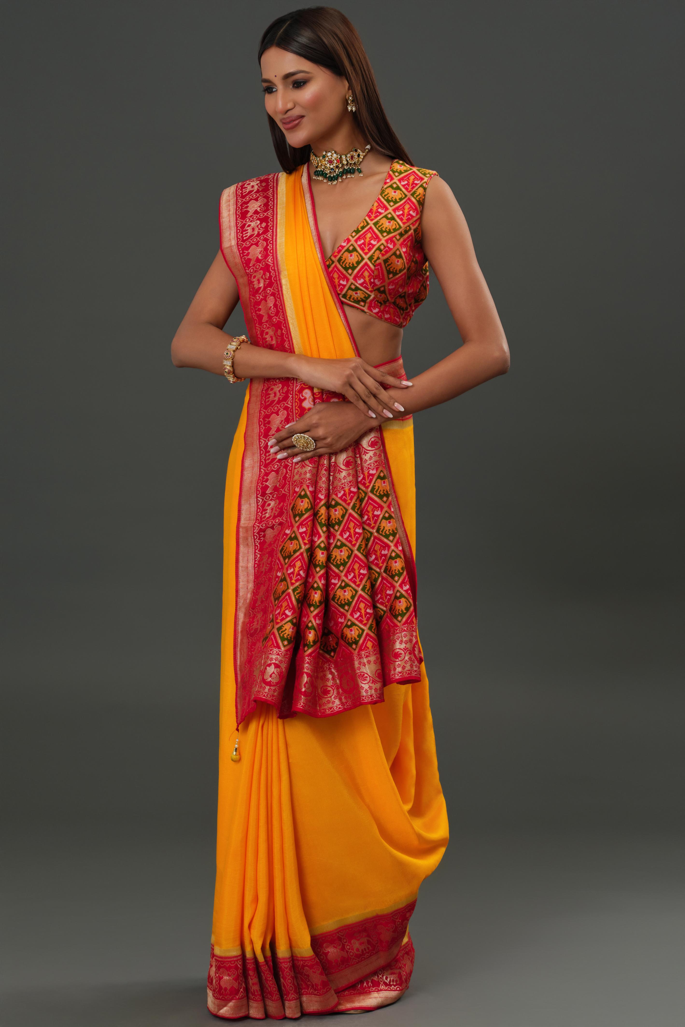 Yellow Woven Dola Silk Saree