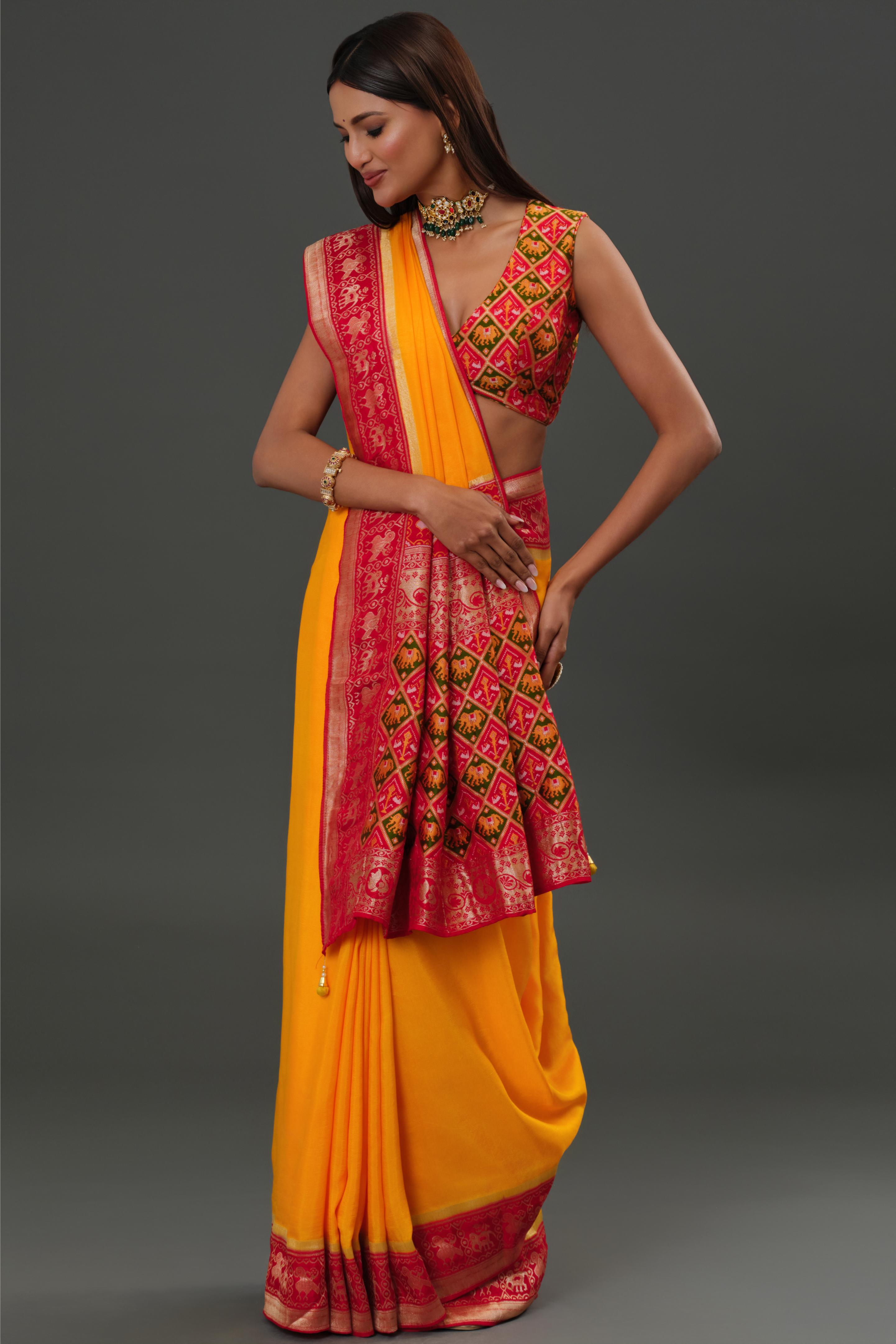 Yellow Woven Dola Silk Saree