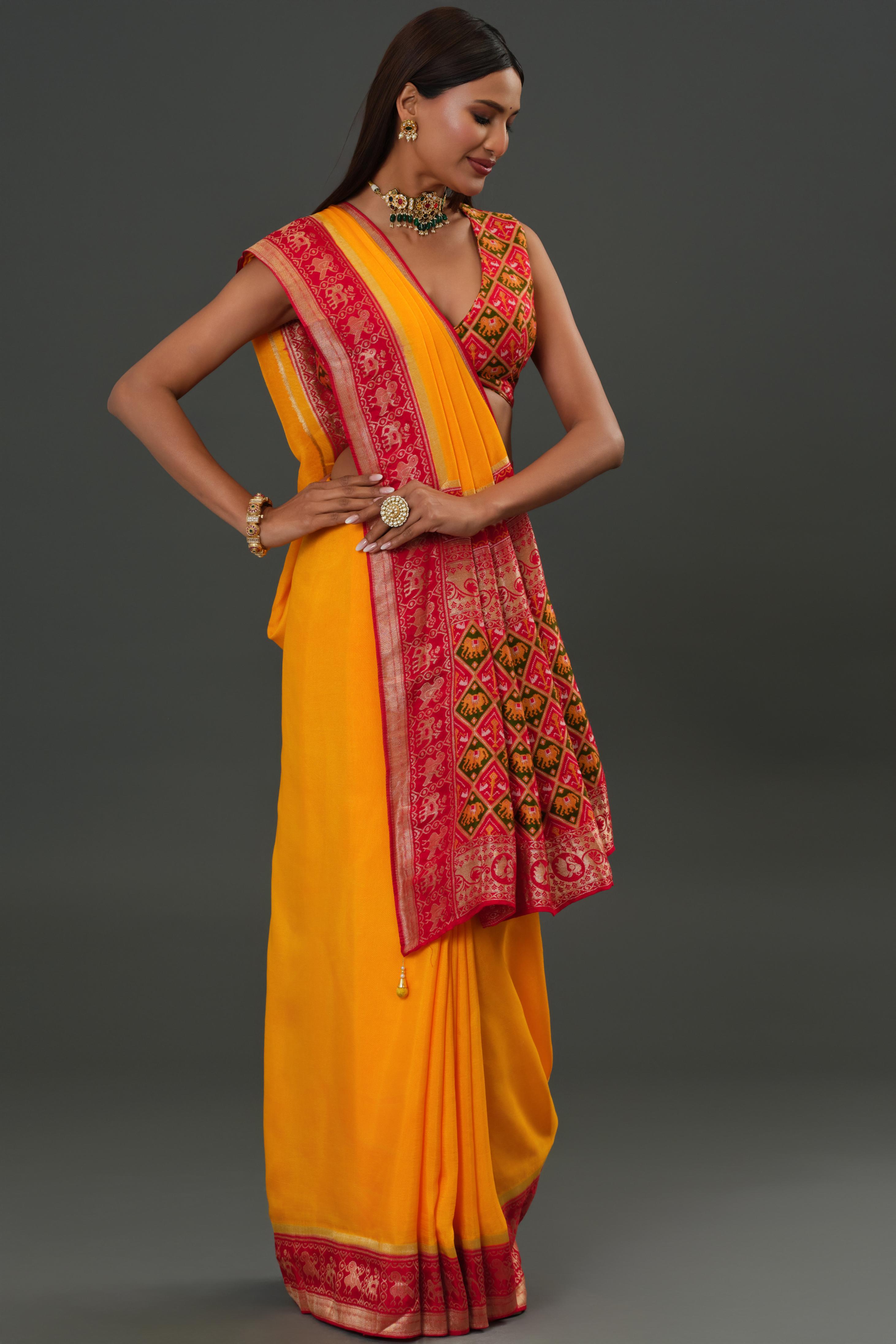 Yellow Woven Dola Silk Saree