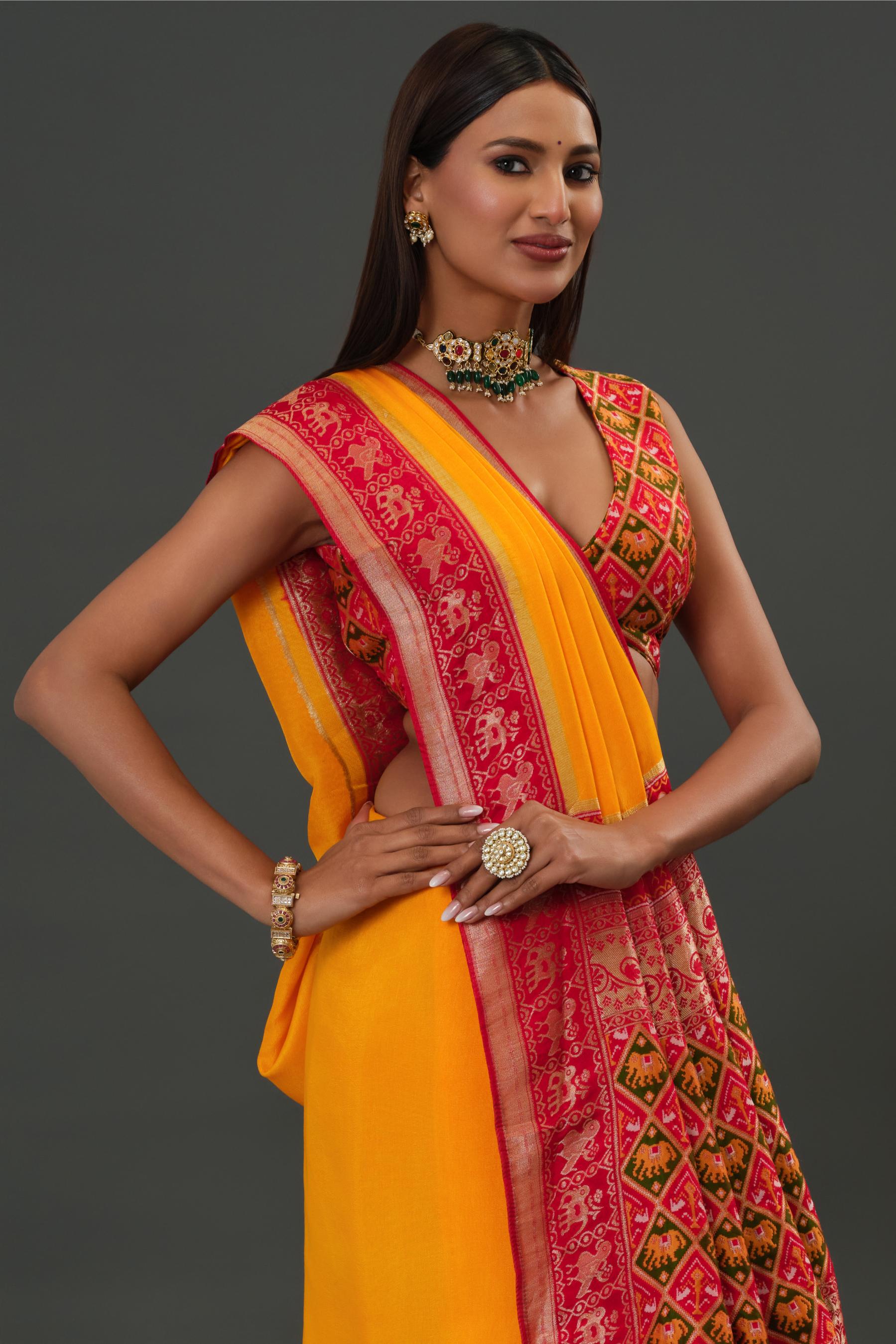 Yellow Woven Dola Silk Saree
