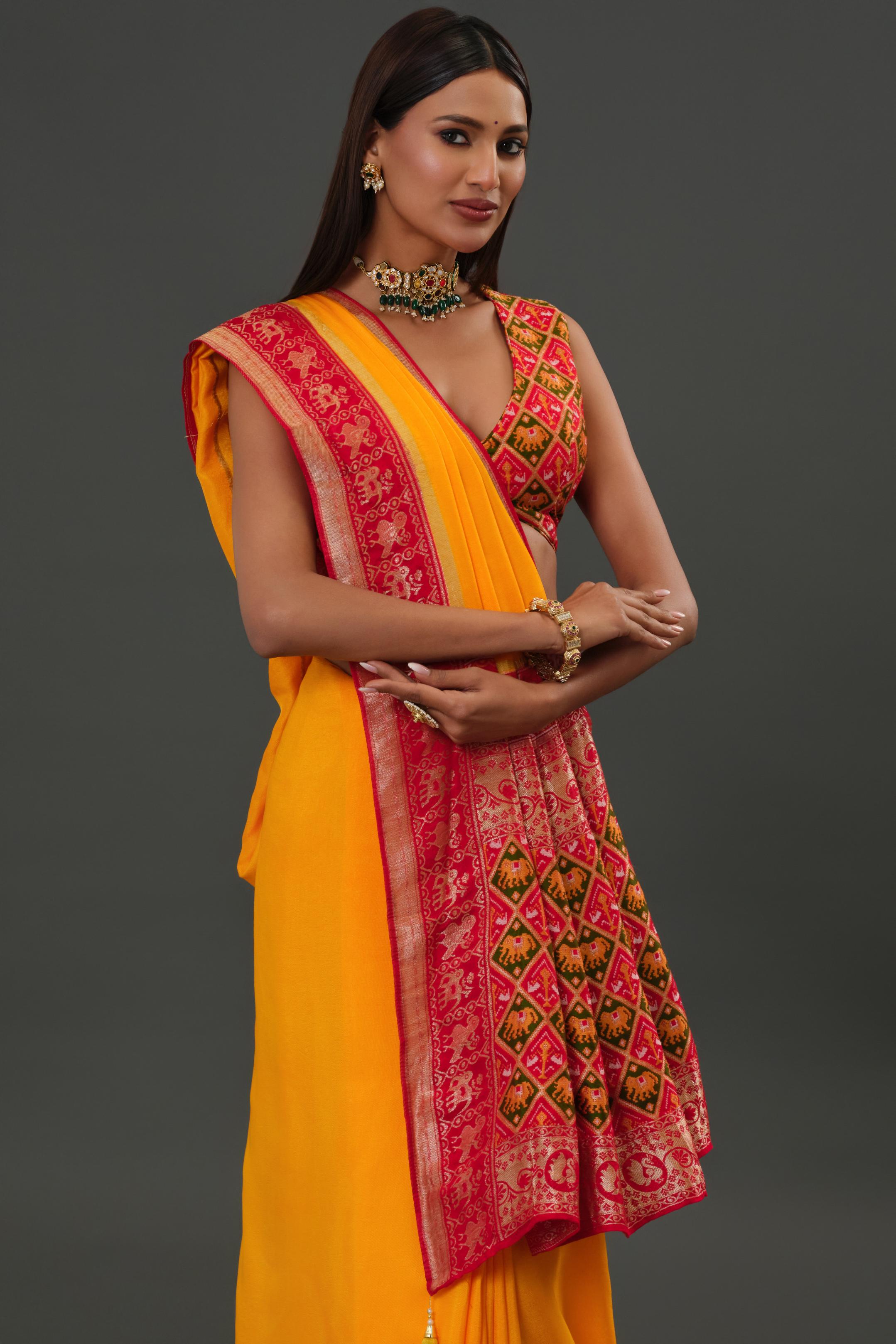 Yellow Woven Dola Silk Saree