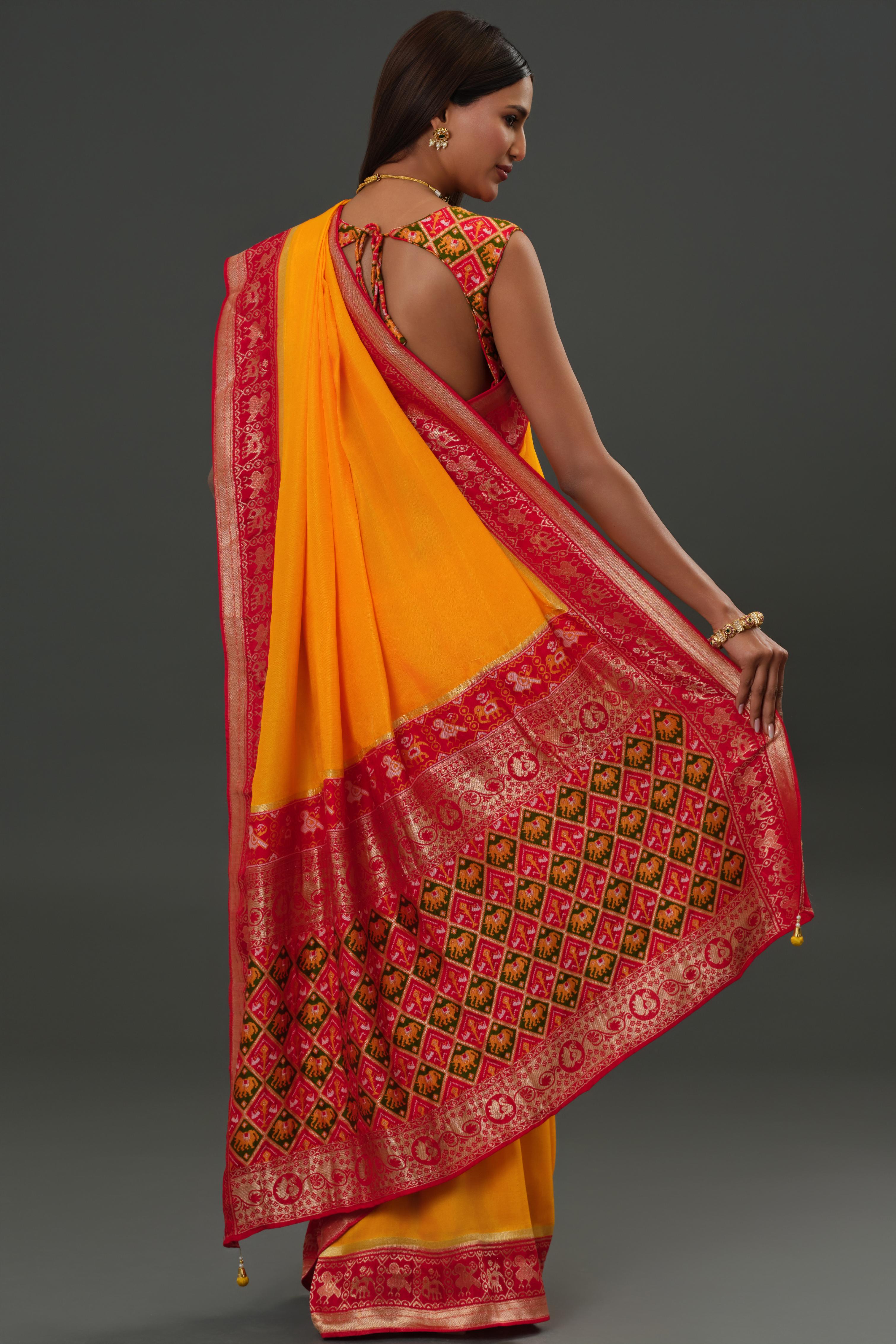 Yellow Woven Dola Silk Saree