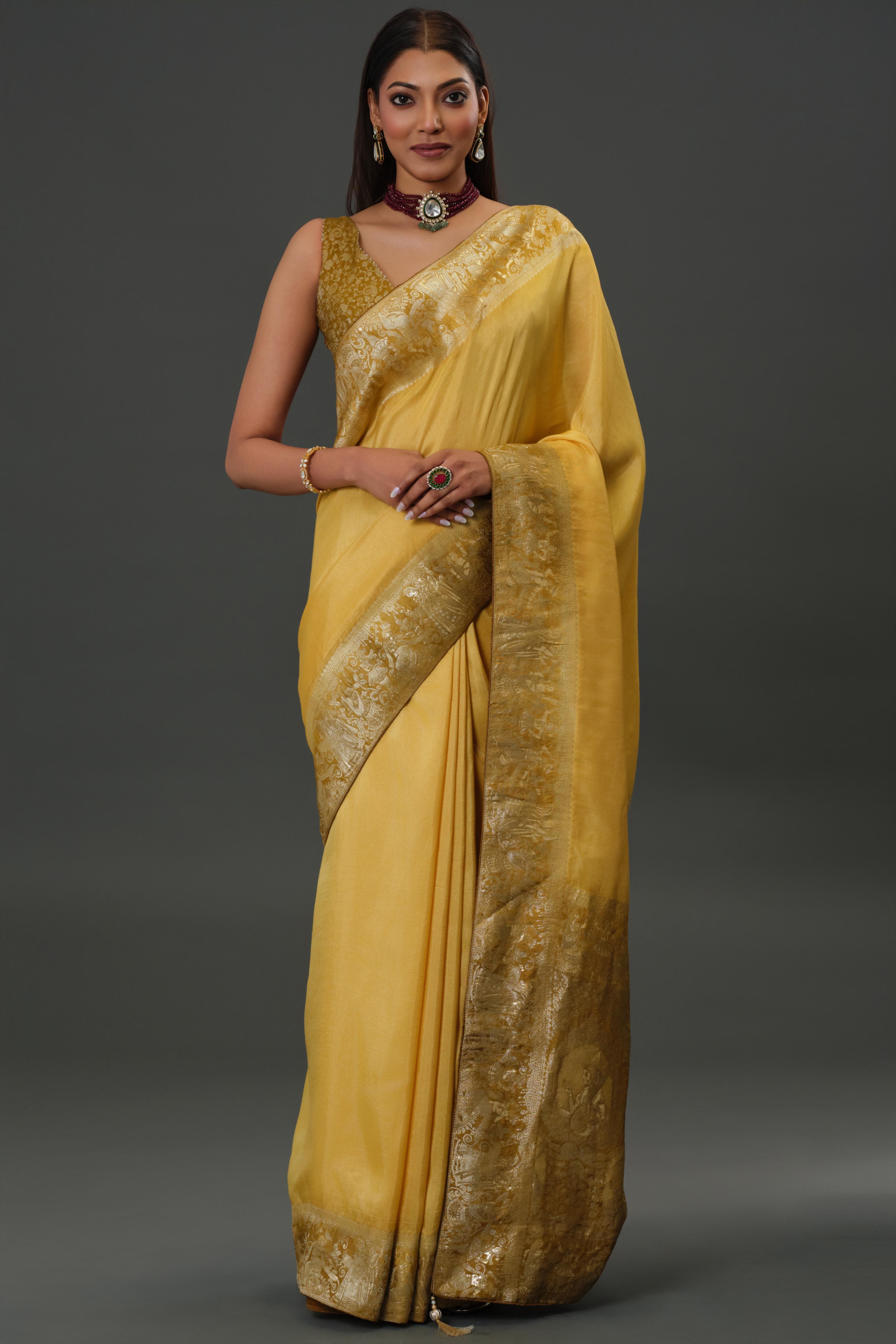 Yellow Zari Woven Dola Silk Saree