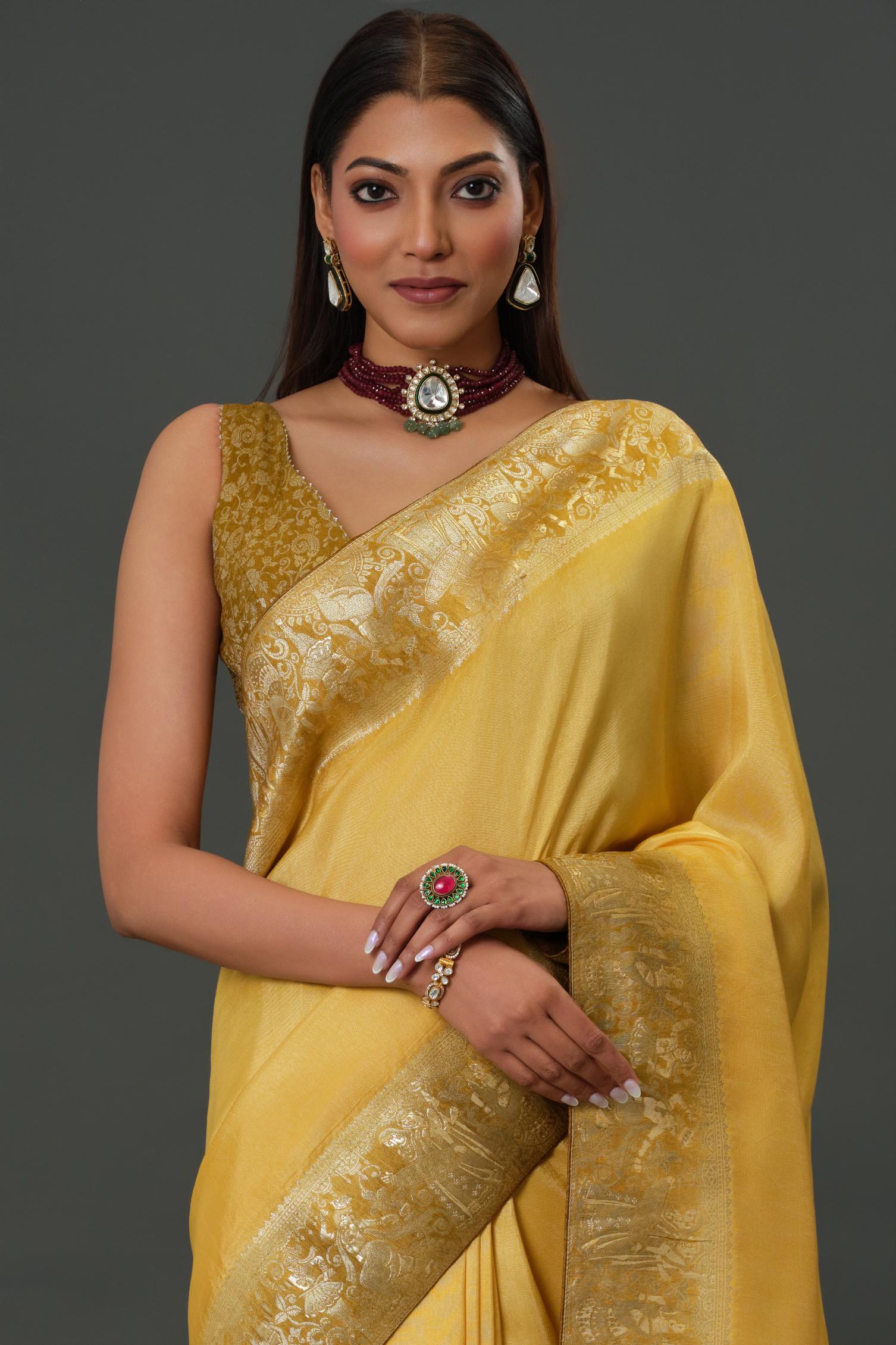 Yellow Zari Woven Dola Silk Saree