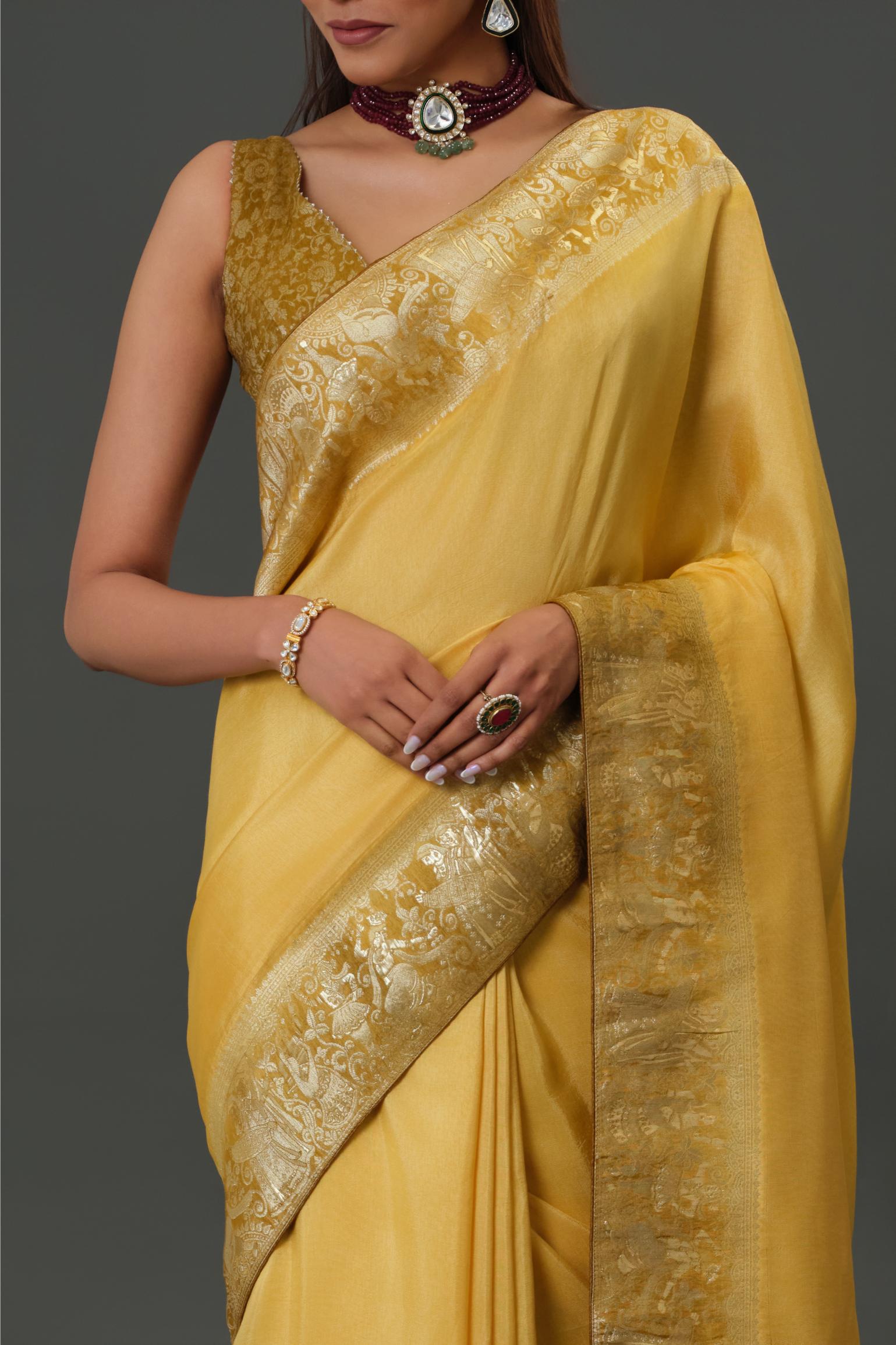 Yellow Zari Woven Dola Silk Saree