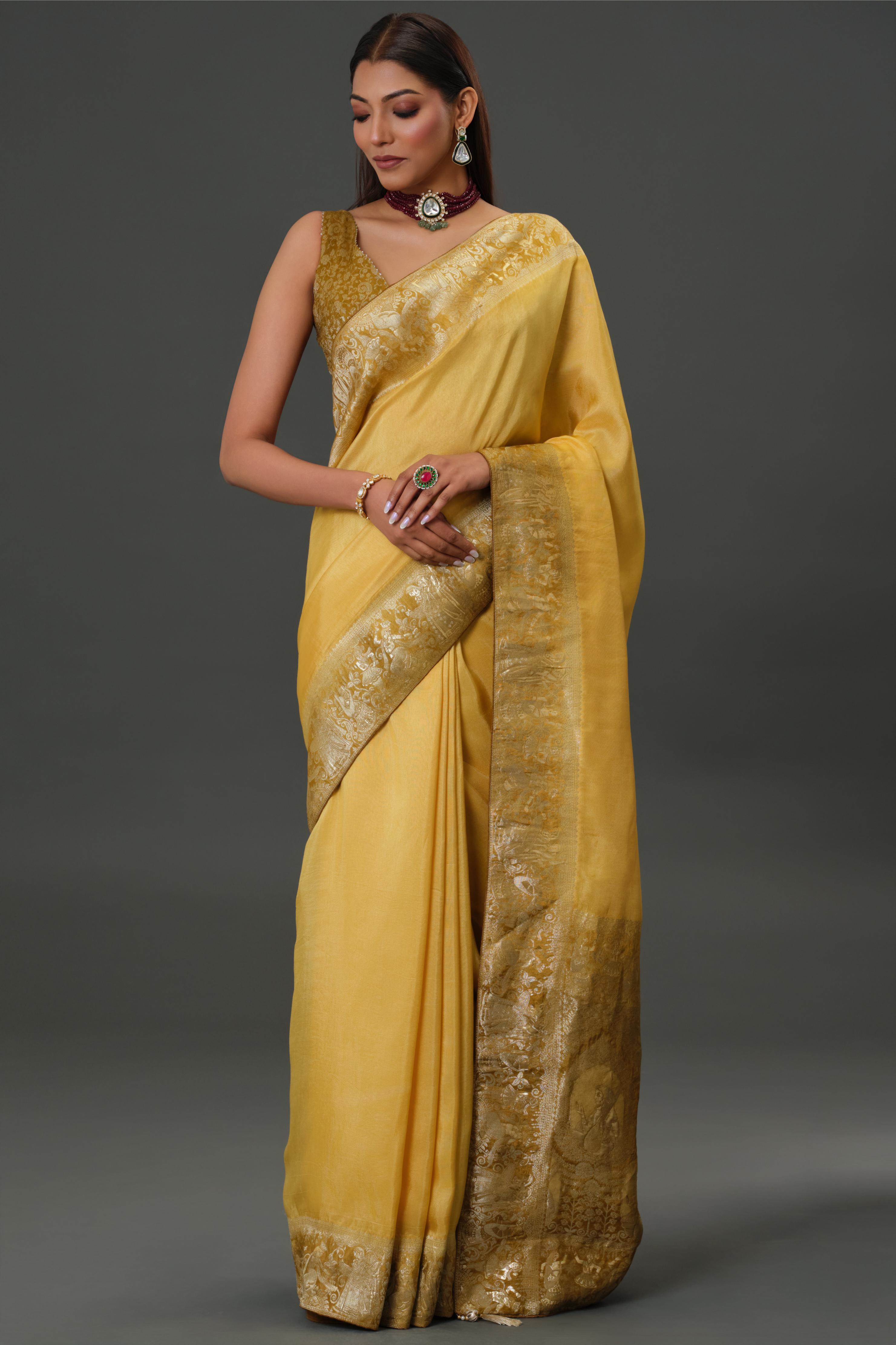 Yellow Zari Woven Dola Silk Saree