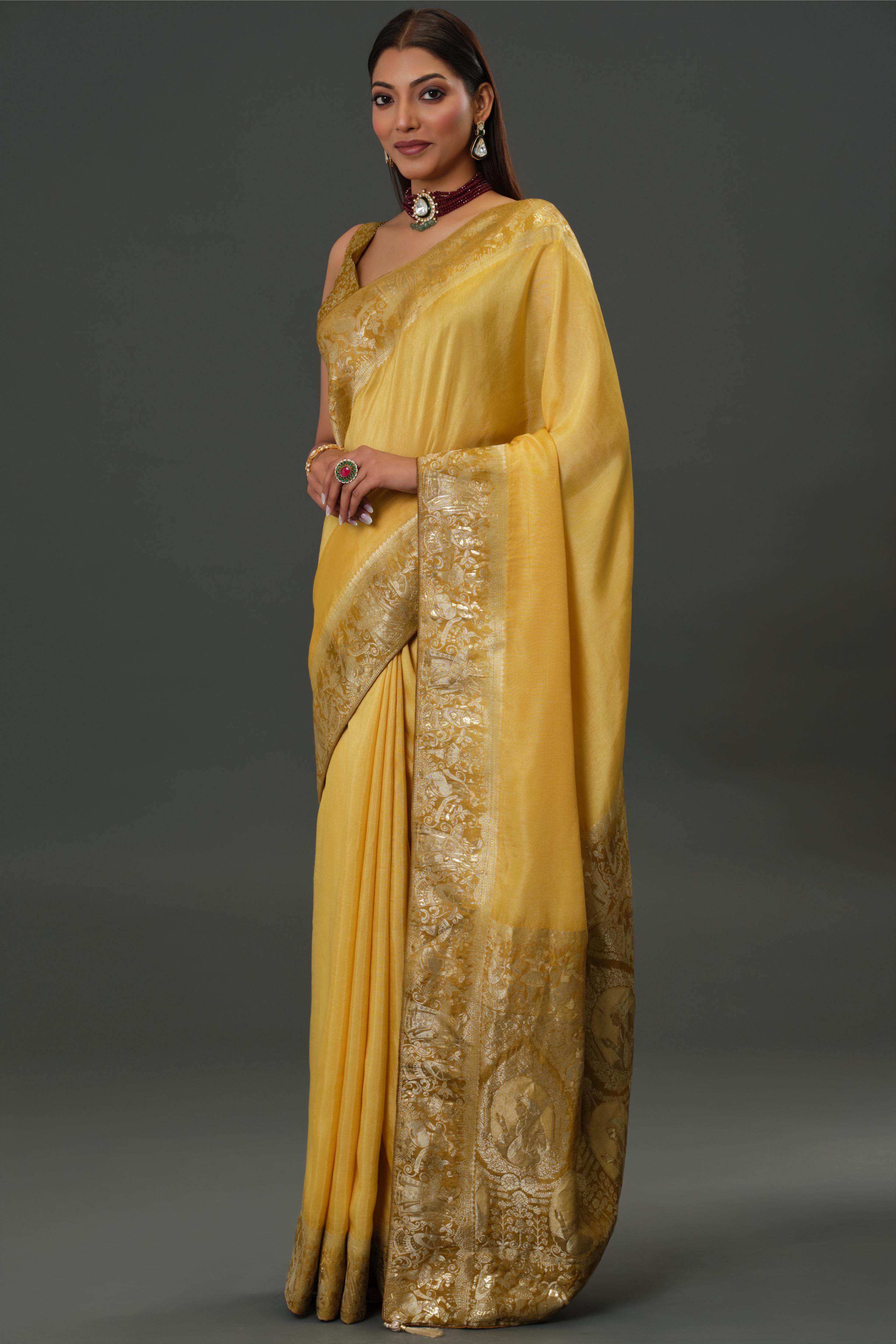 Yellow Zari Woven Dola Silk Saree
