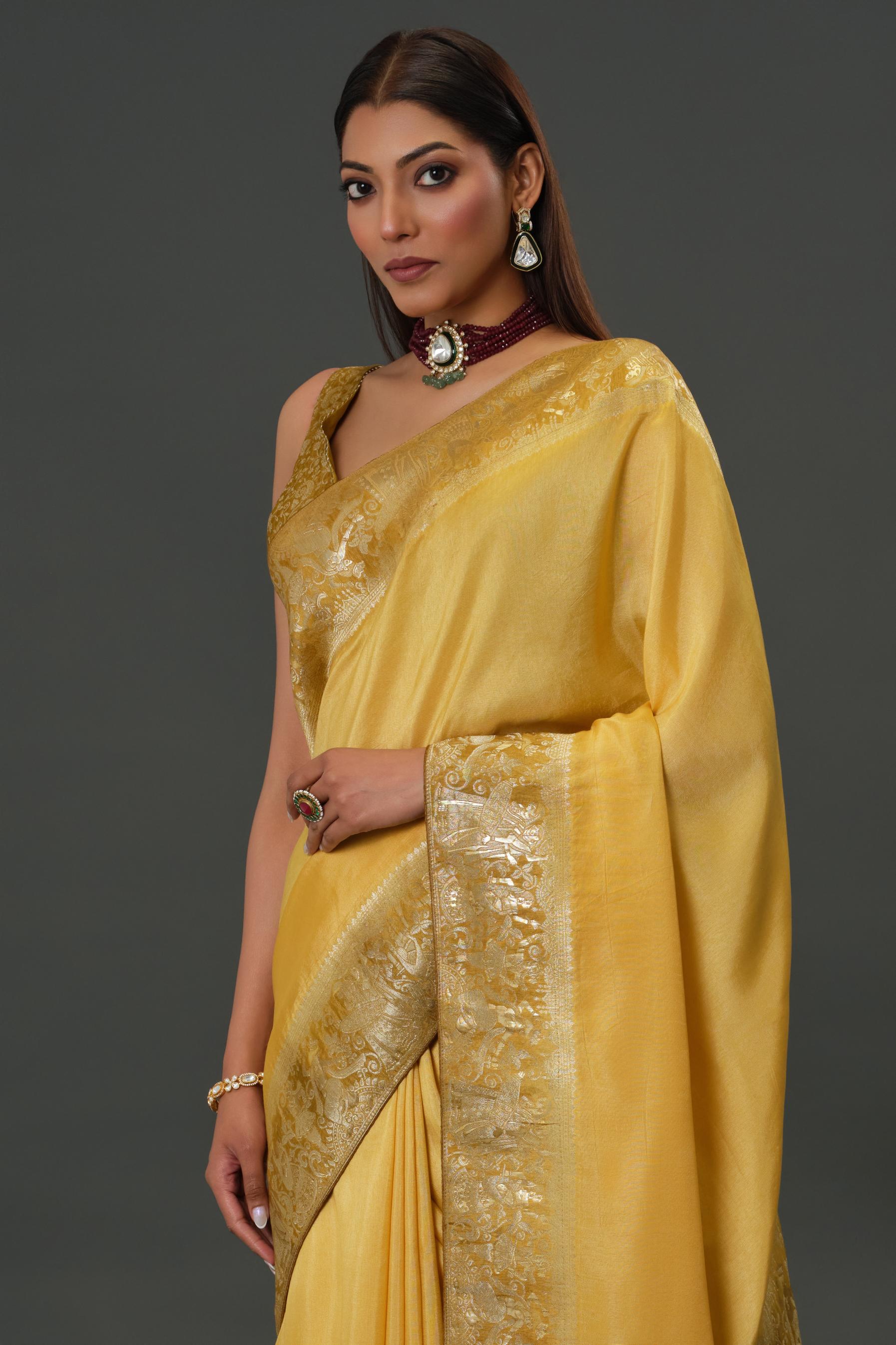 Yellow Zari Woven Dola Silk Saree