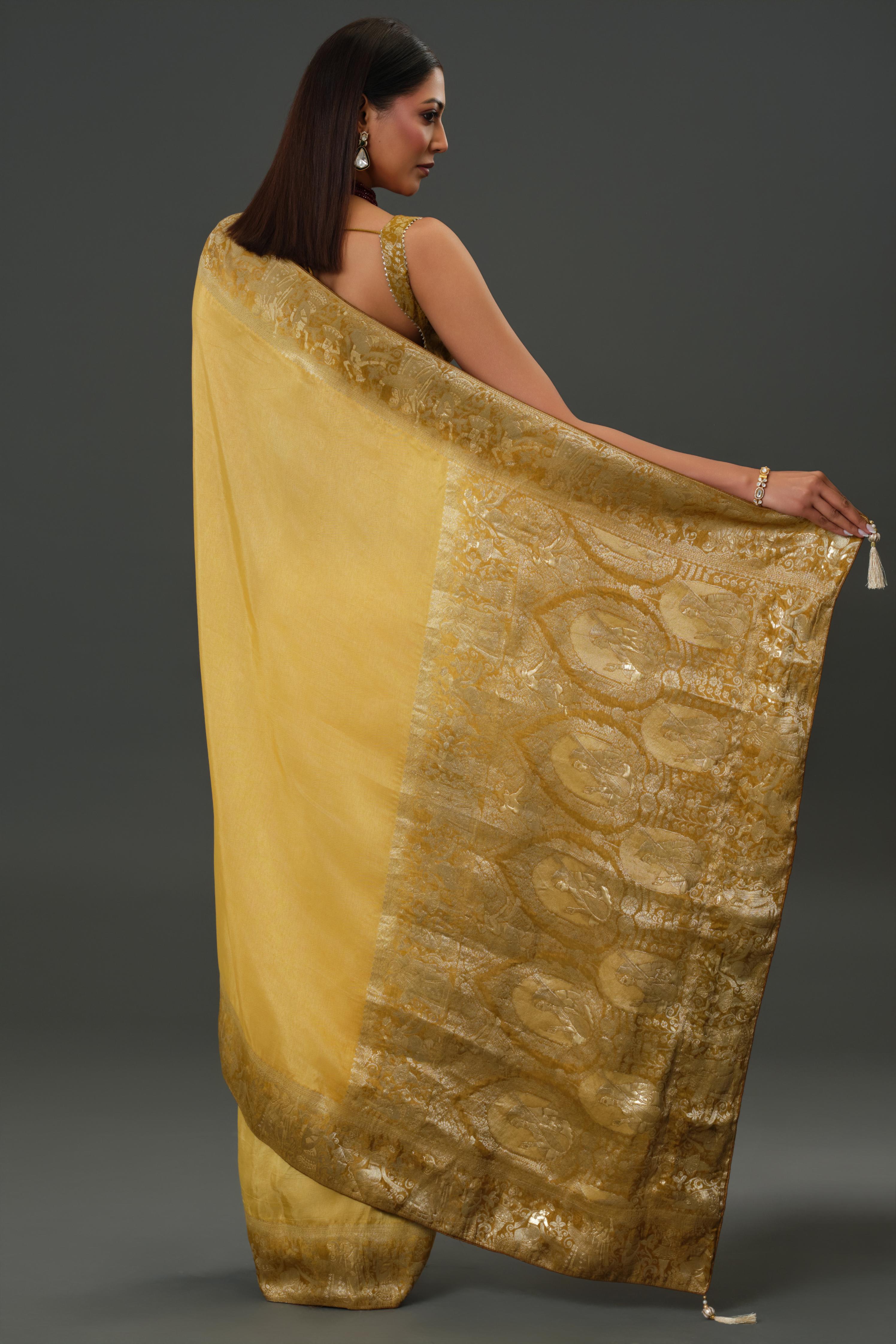 Yellow Zari Woven Dola Silk Saree