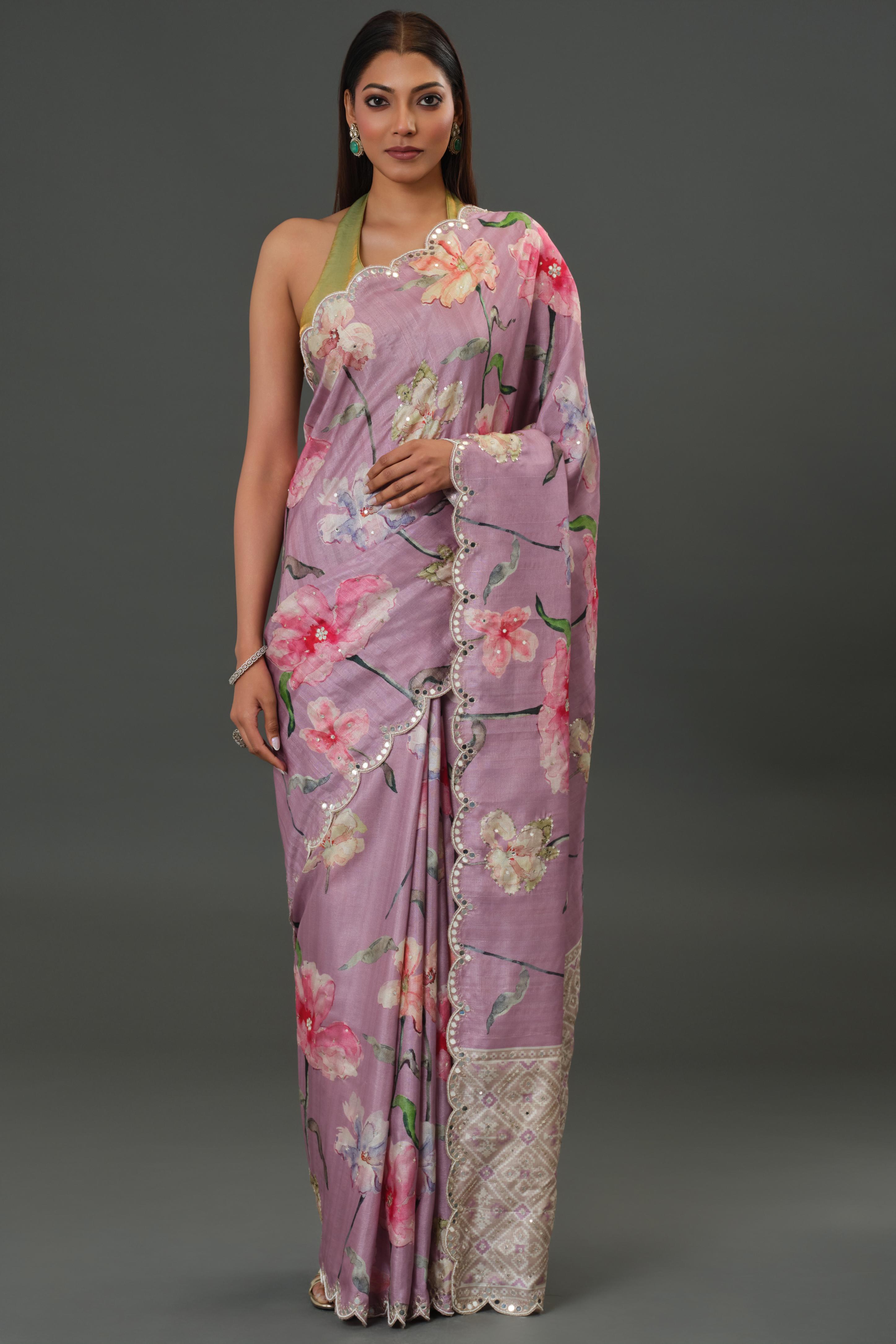 Florescent Mauve Tussar Silk Saree