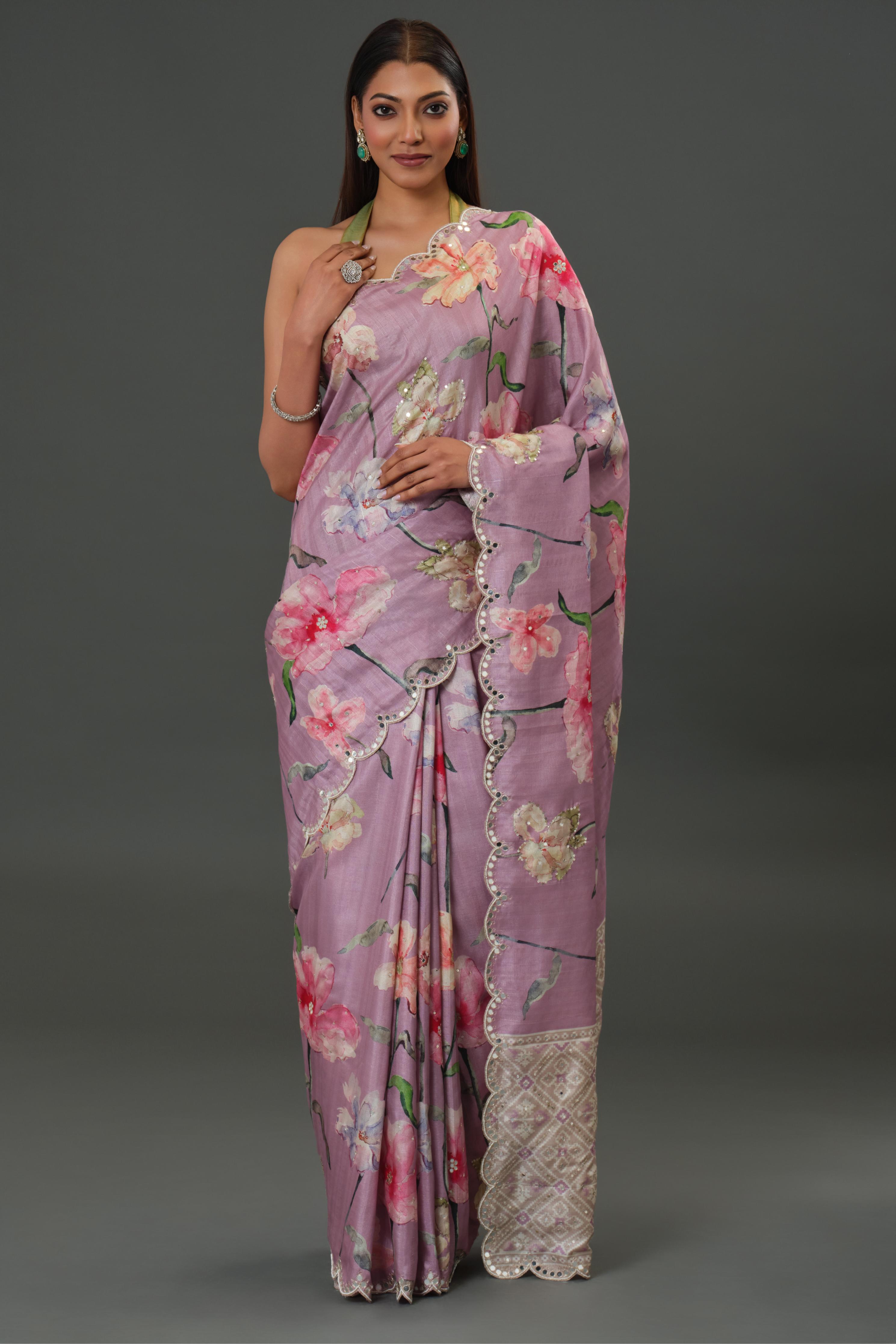 Florescent Mauve Tussar Silk Saree