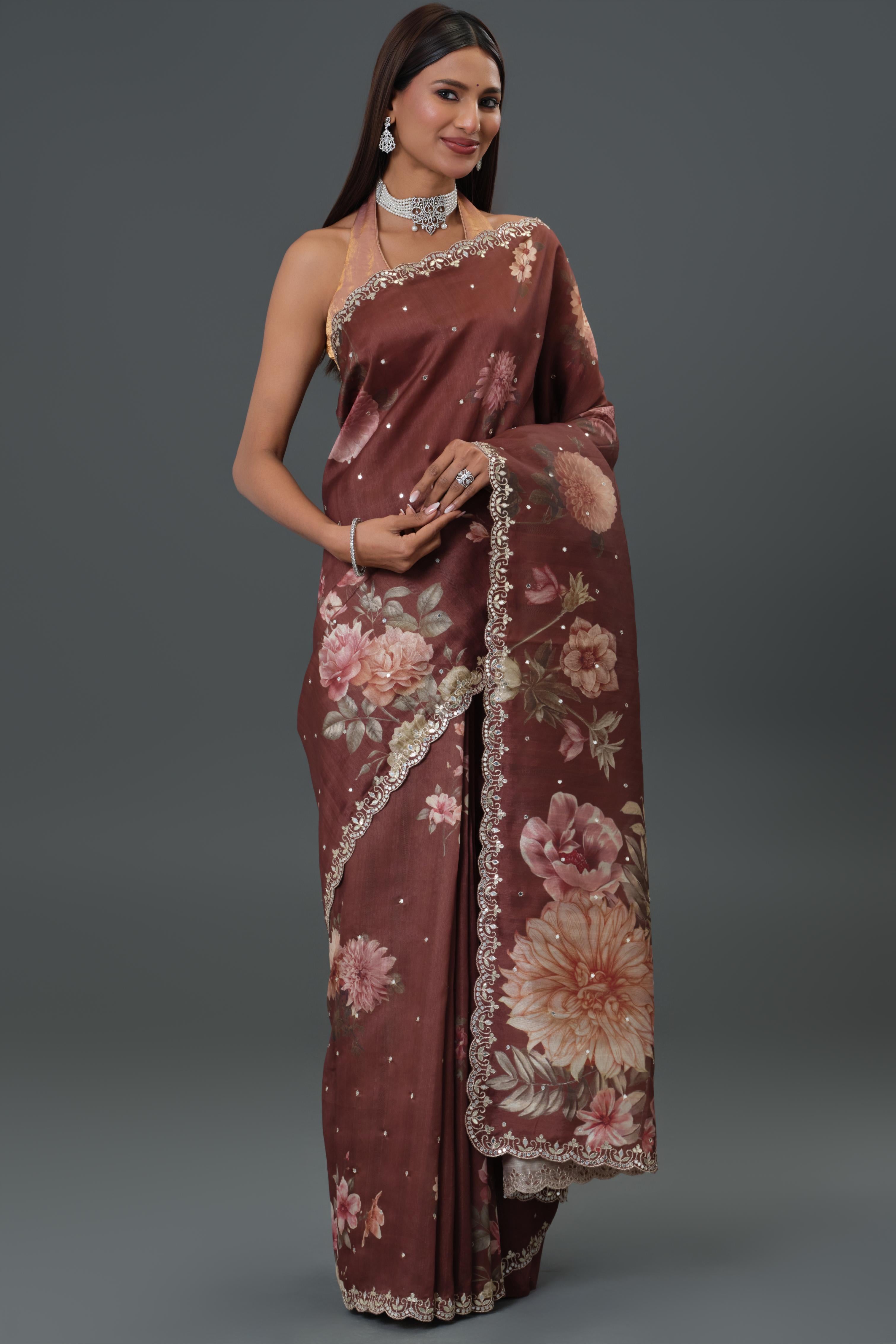 Sassy Brown Tussar Silk Saree