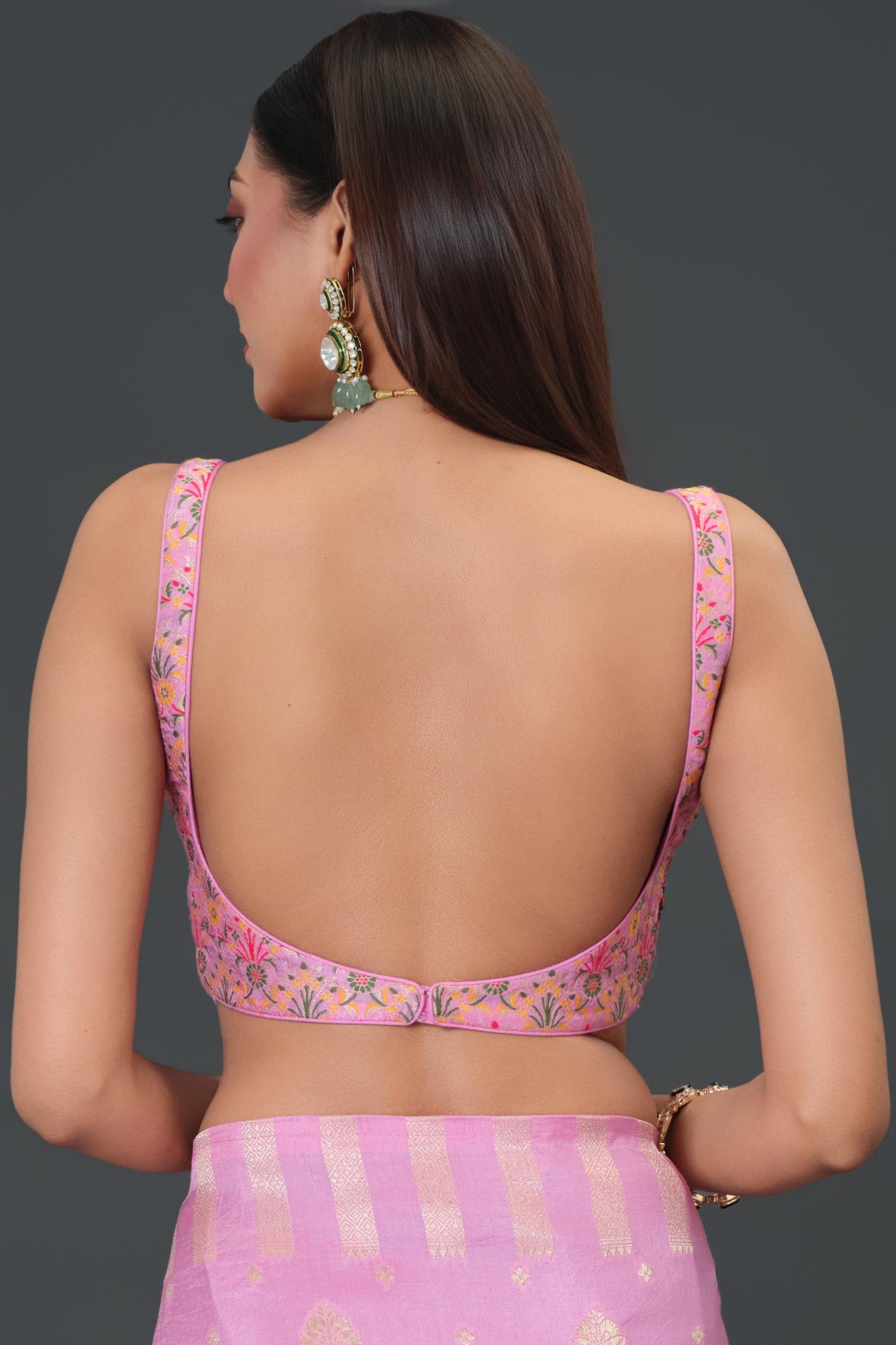 Pink Embroidered Dola Silk Saree