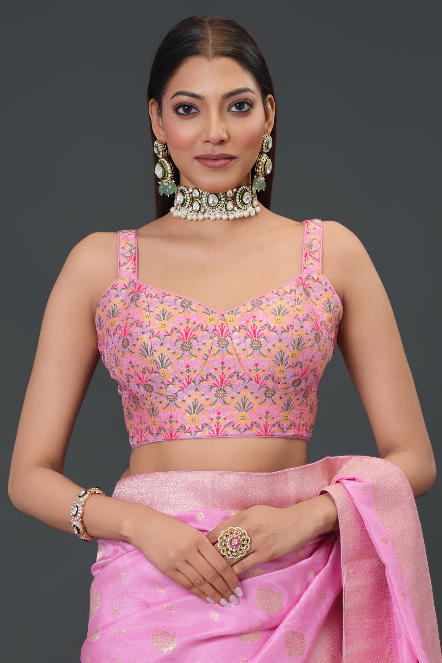 Pink Embroidered Dola Silk Saree