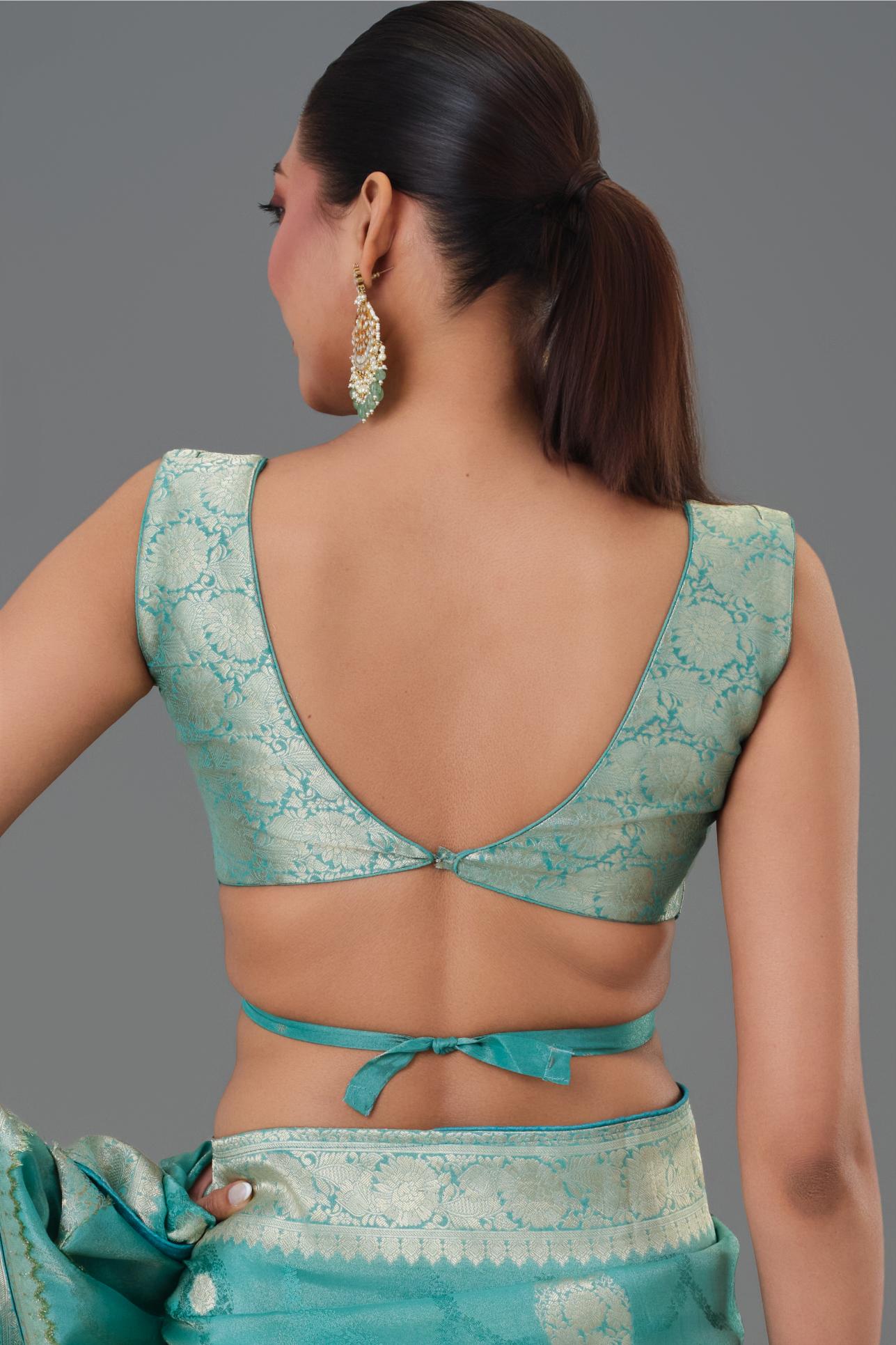 Teal Green Embroidered Dola Silk Saree