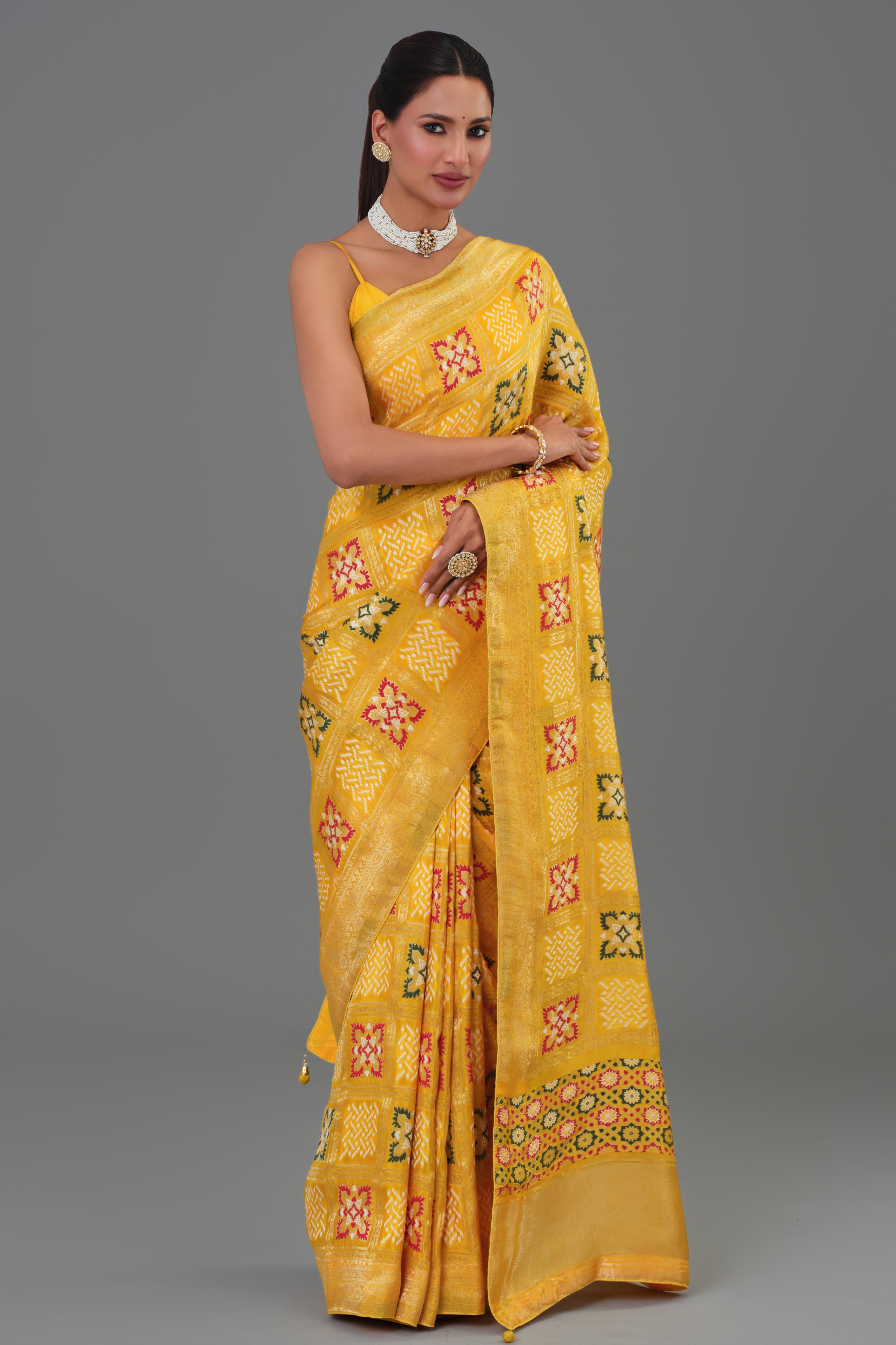 Yellow Woven Cosmo Silk Saree