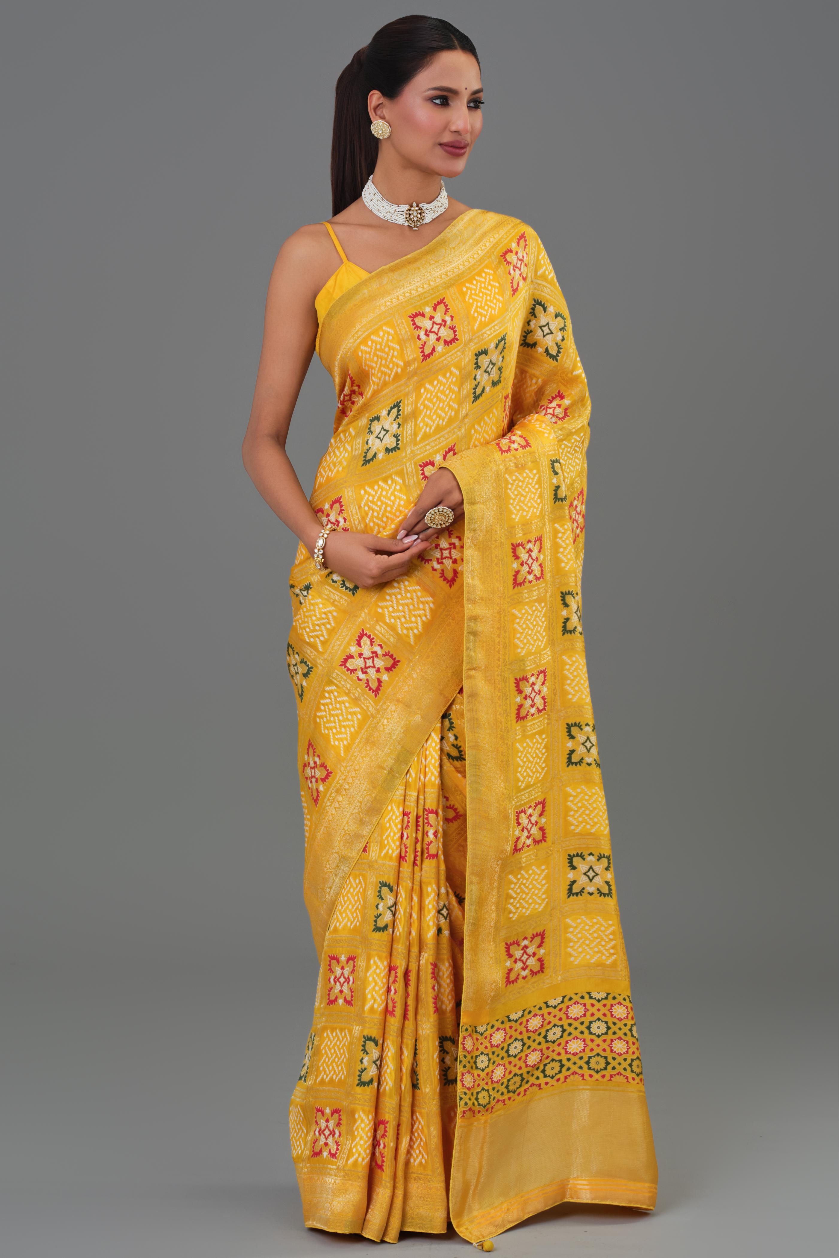 Yellow Woven Cosmo Silk Saree