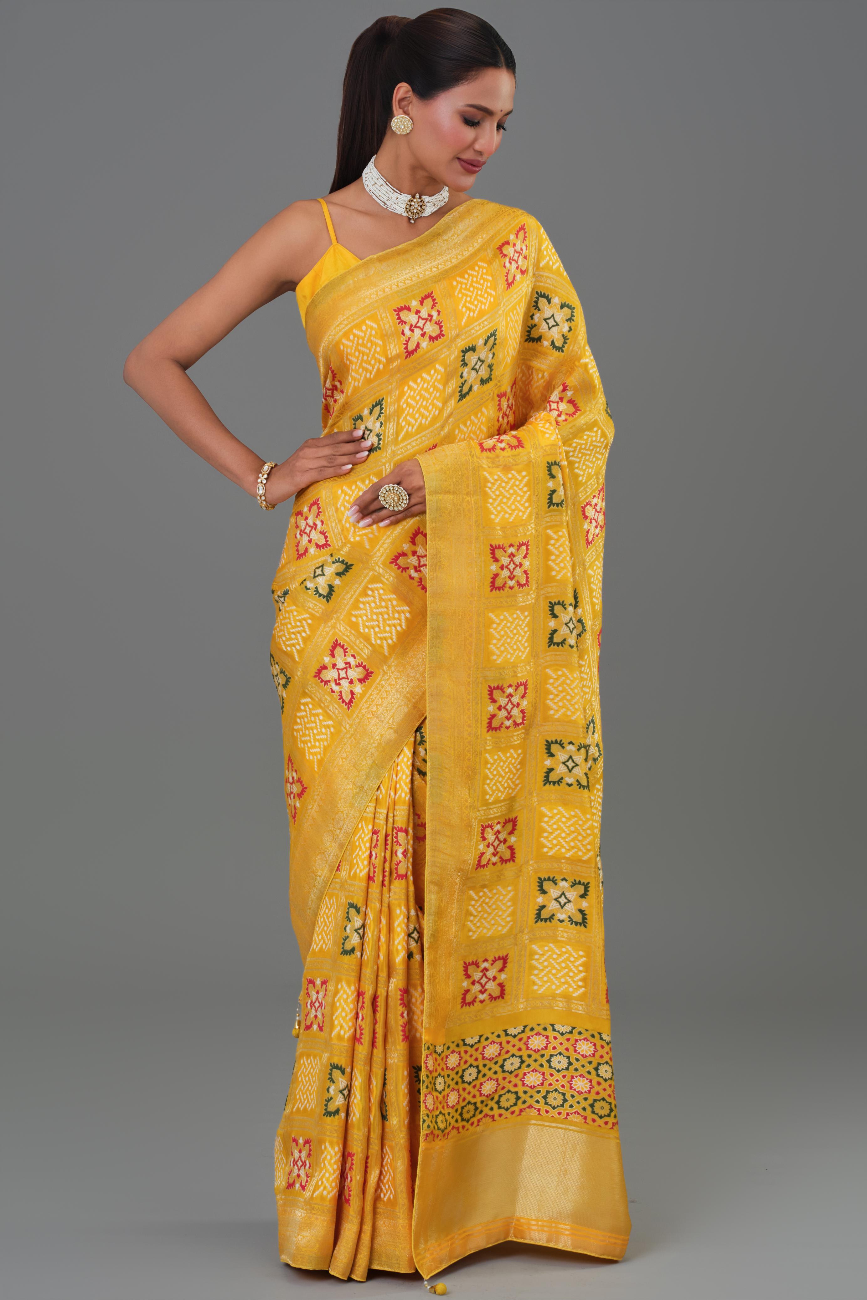 Yellow Woven Cosmo Silk Saree