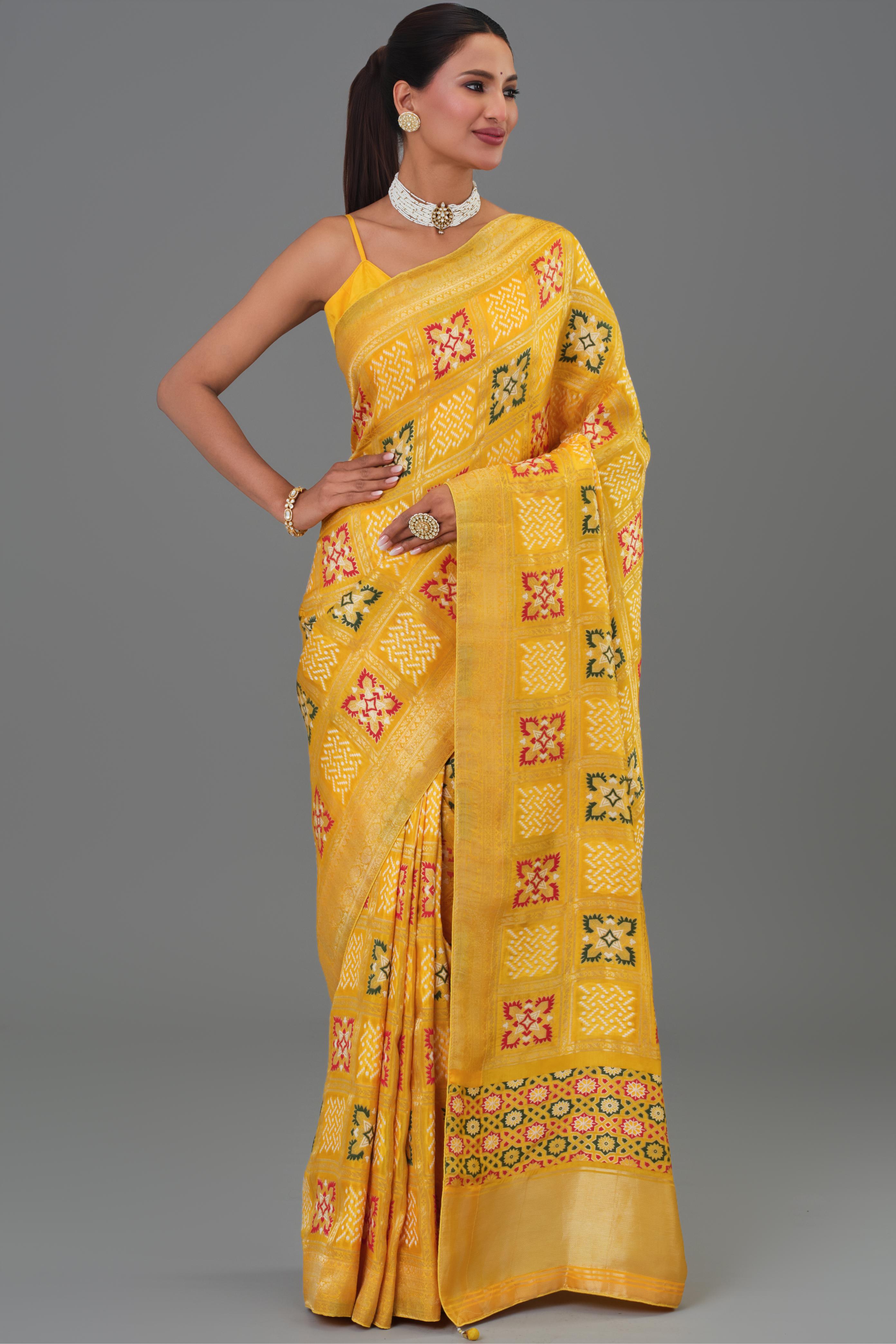 Yellow Woven Cosmo Silk Saree