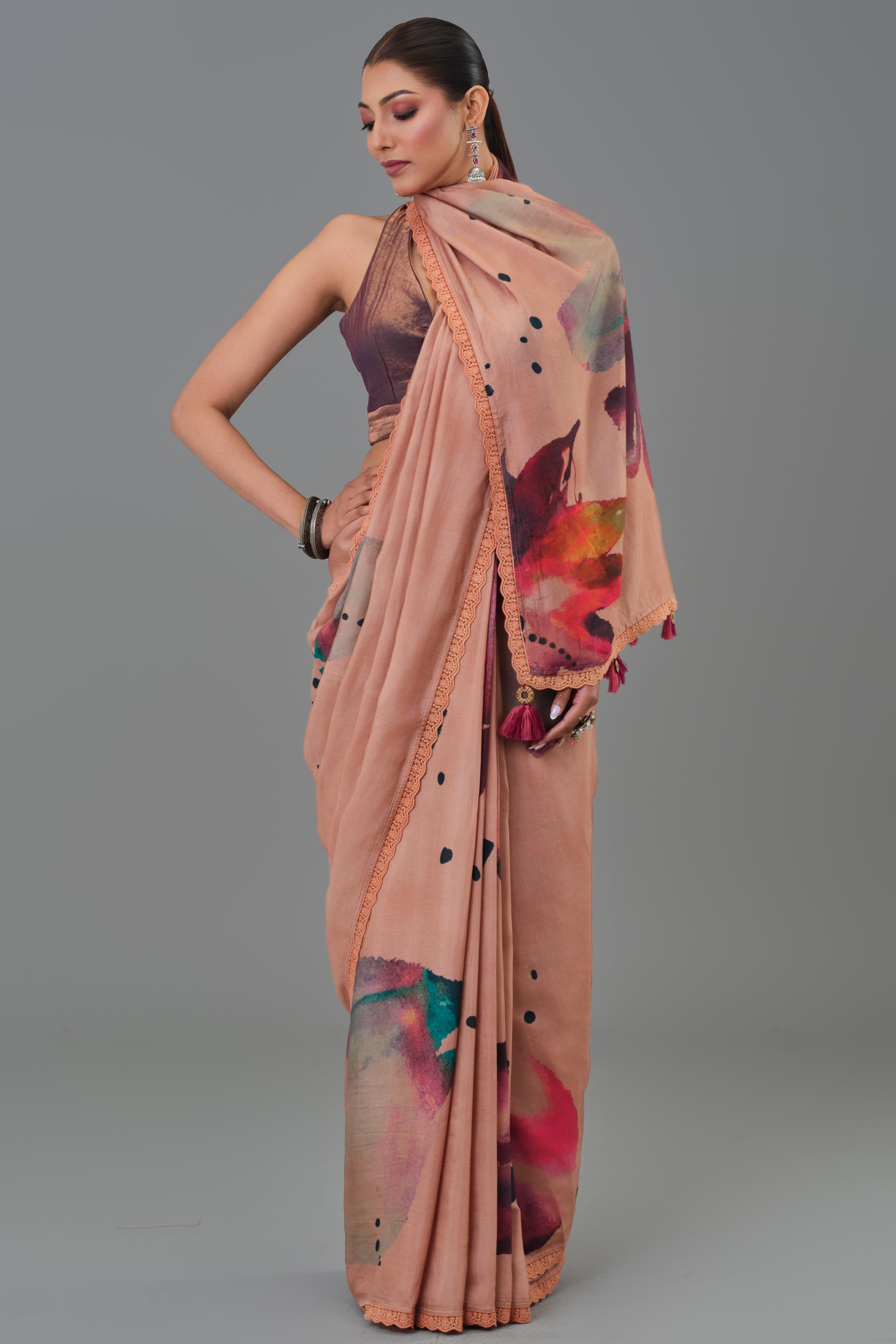 Blush Beige Abstract Art Saree